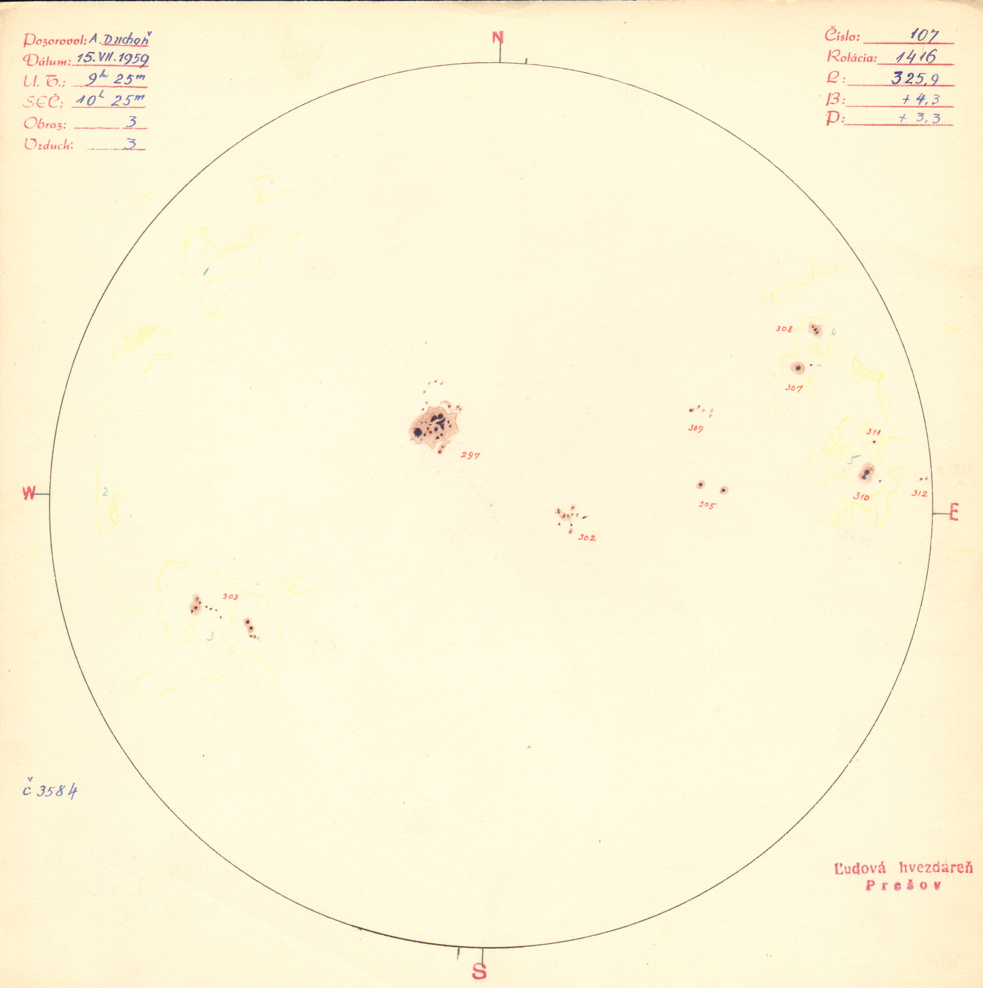 Obrázok zákresu Slnka na deň 15.07.1959