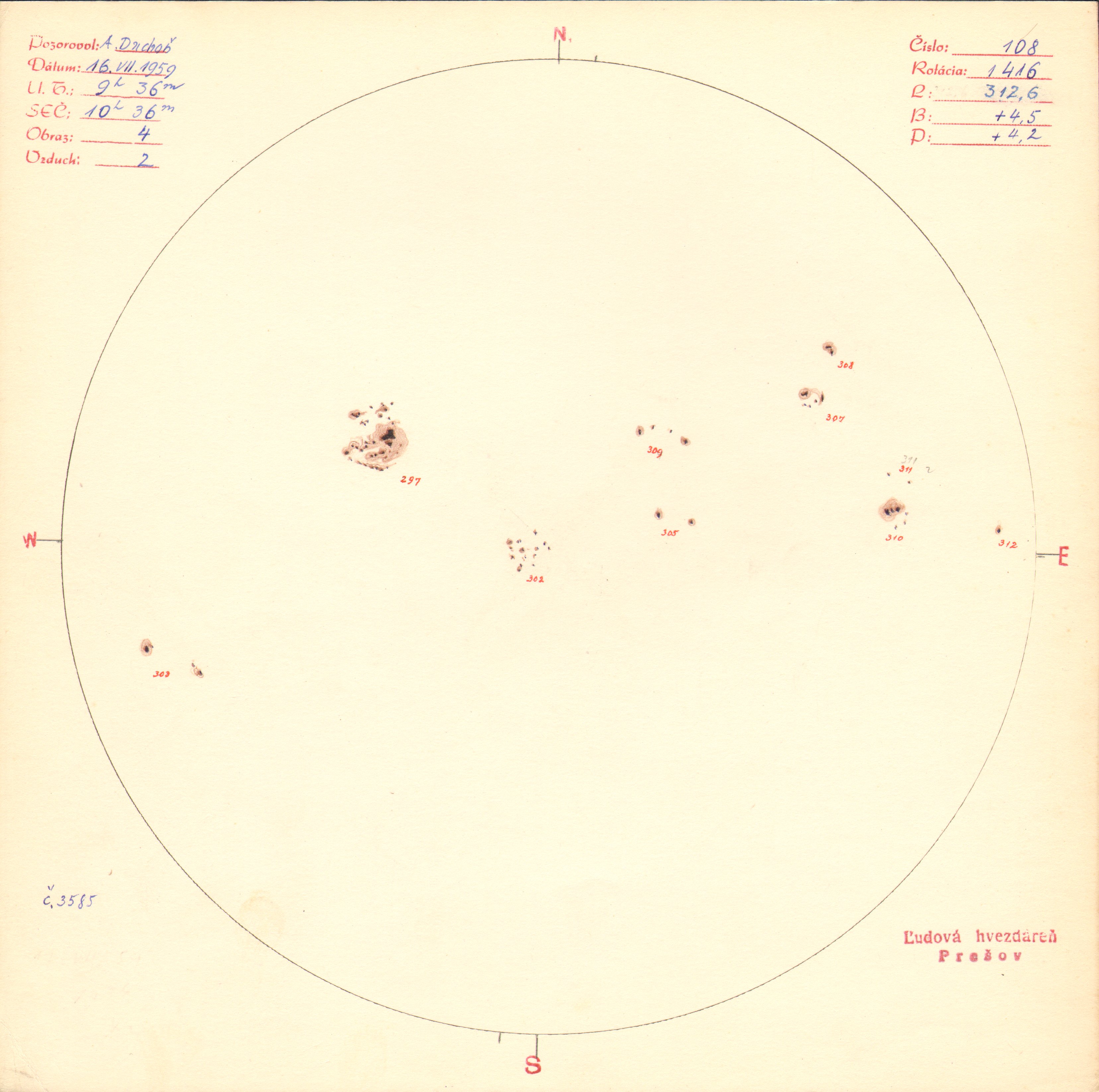Obrázok zákresu Slnka na deň 16.07.1959