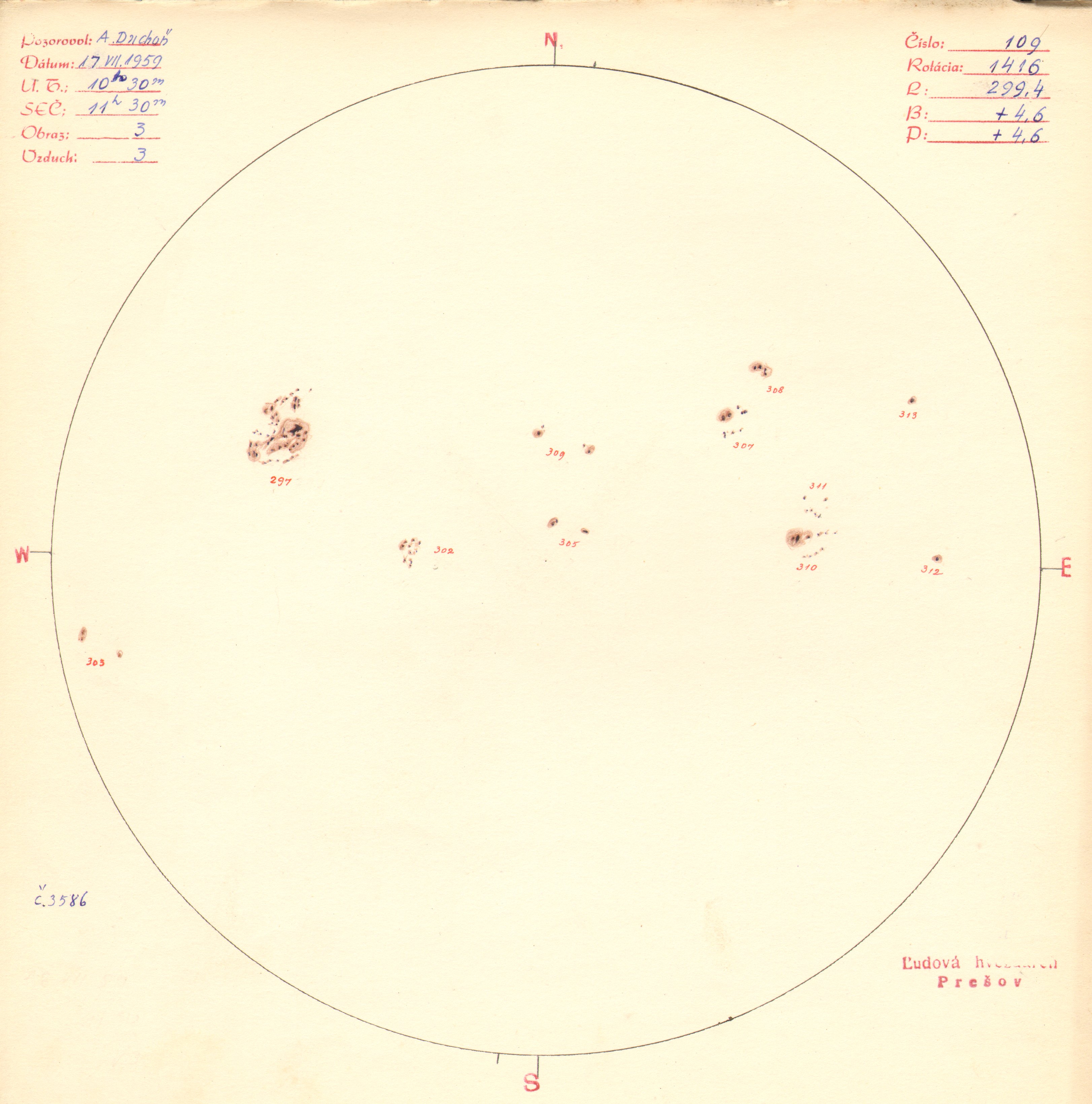 Obrázok zákresu Slnka na deň 17.07.1959