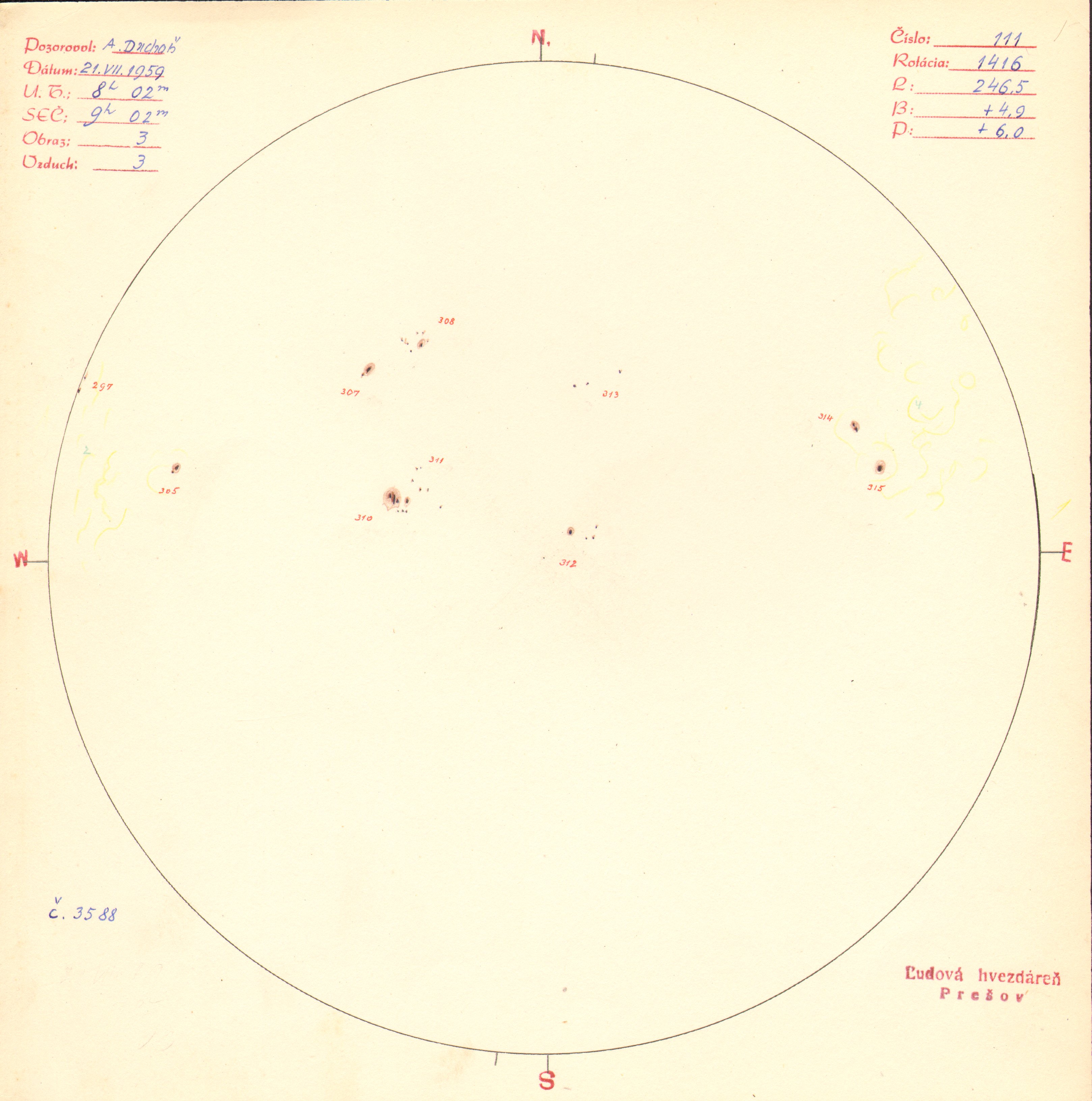 Obrázok zákresu Slnka na deň 21.07.1959