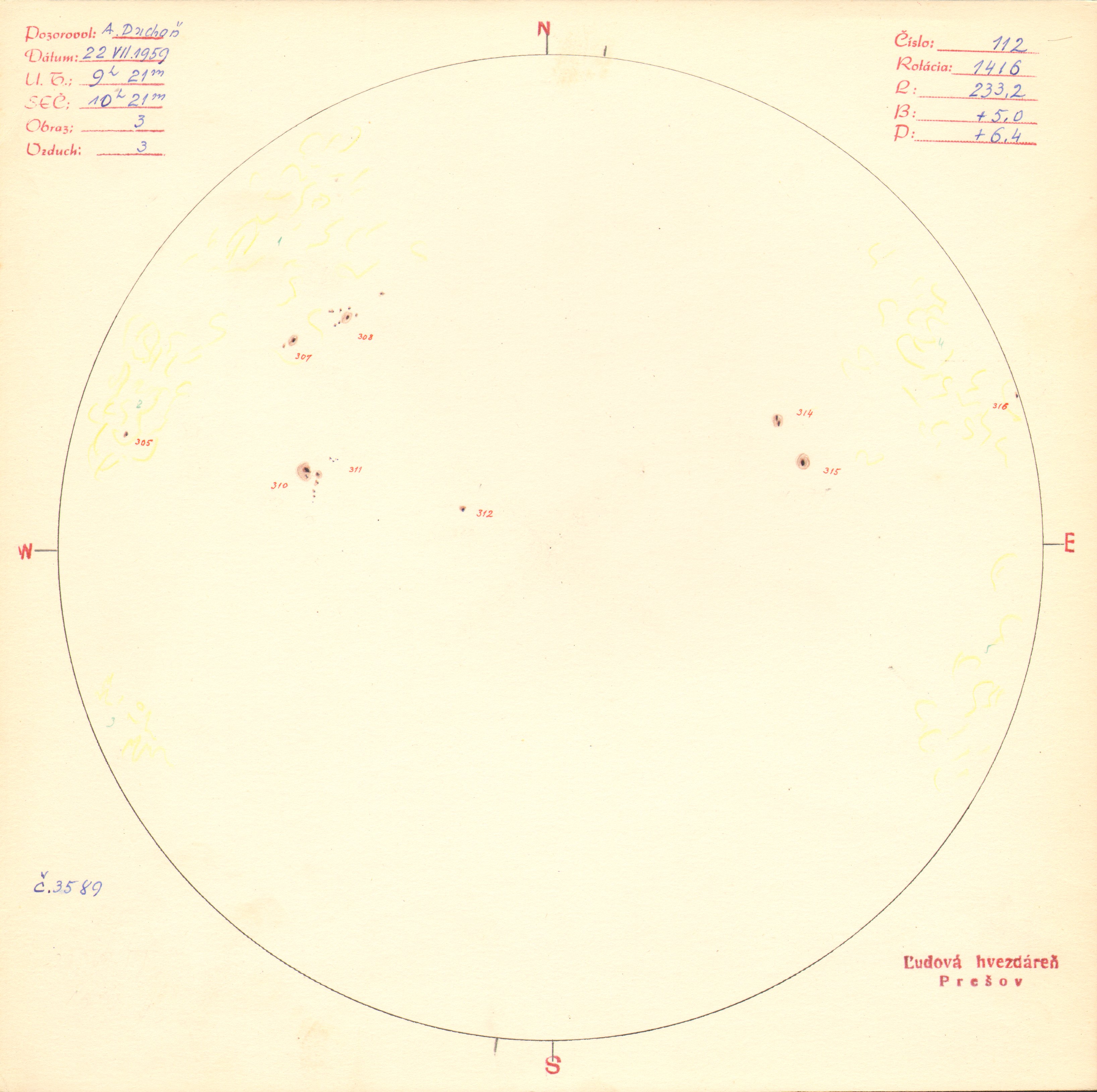 Obrázok zákresu Slnka na deň 22.07.1959