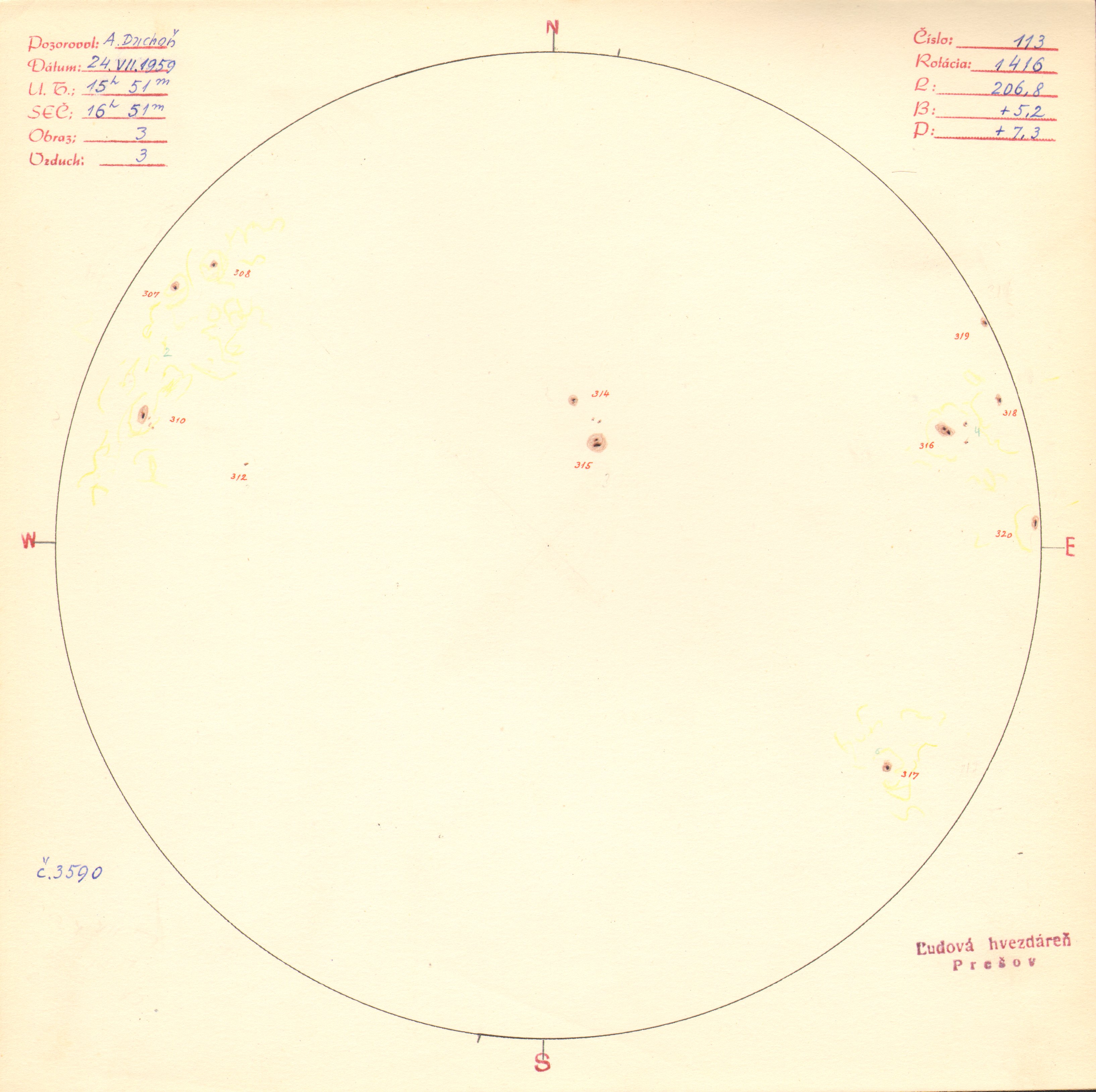 Obrázok zákresu Slnka na deň 24.07.1959