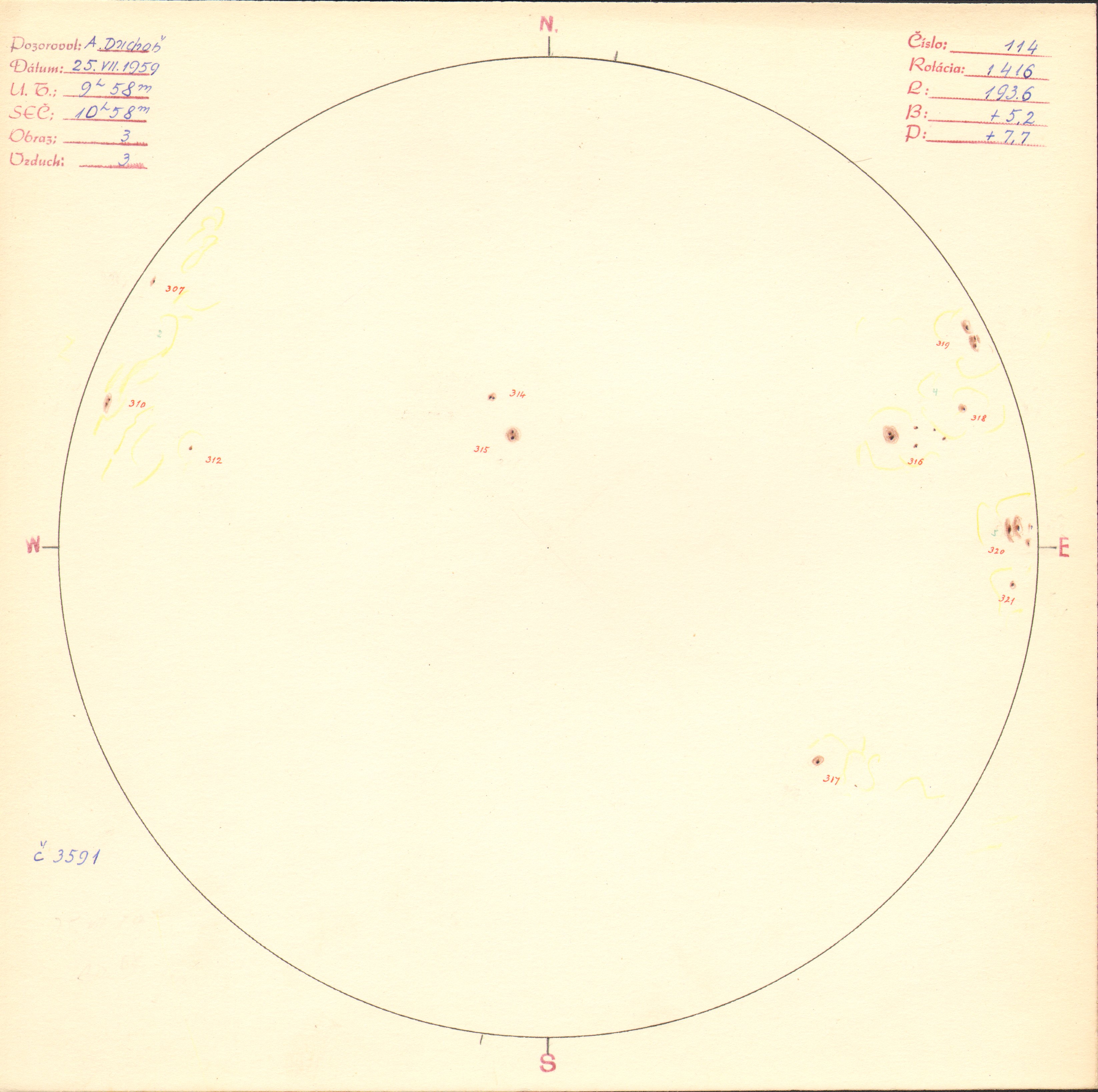 Obrázok zákresu Slnka na deň 25.07.1959