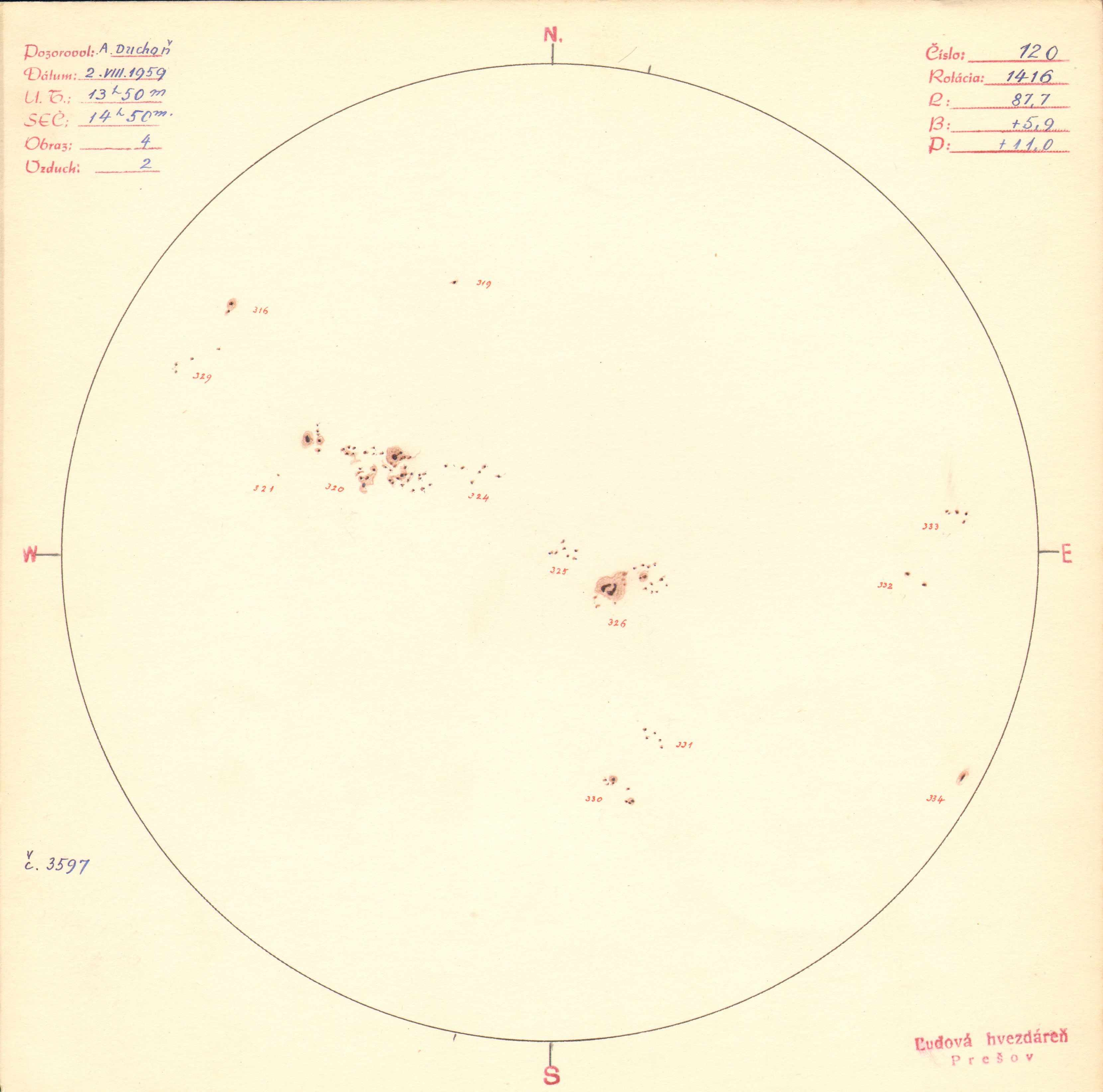 Obrázok zákresu Slnka na deň 02.08.1959