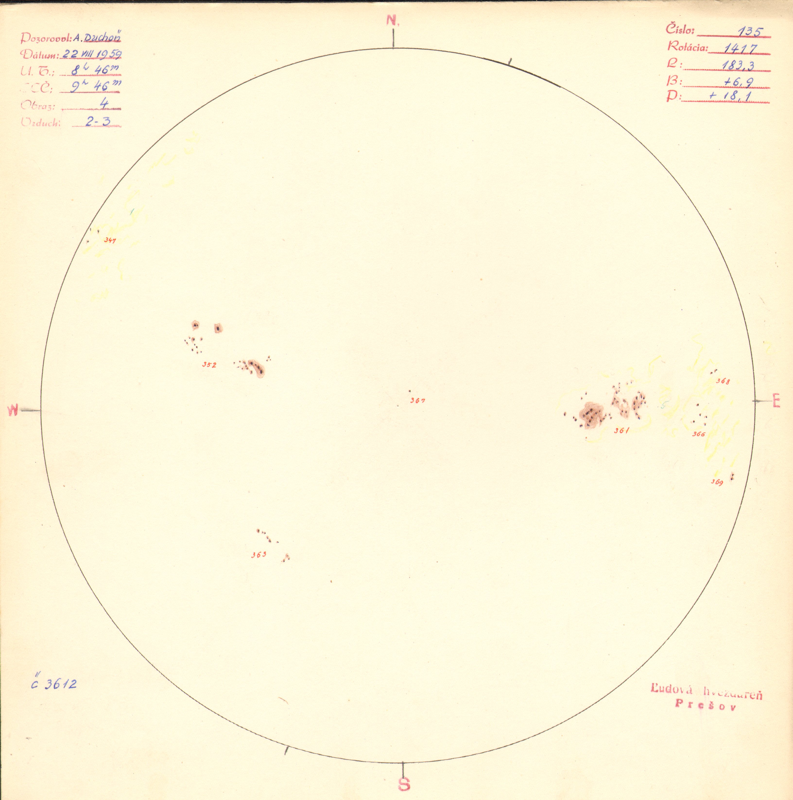 Obrázok zákresu Slnka na deň 22.08.1959