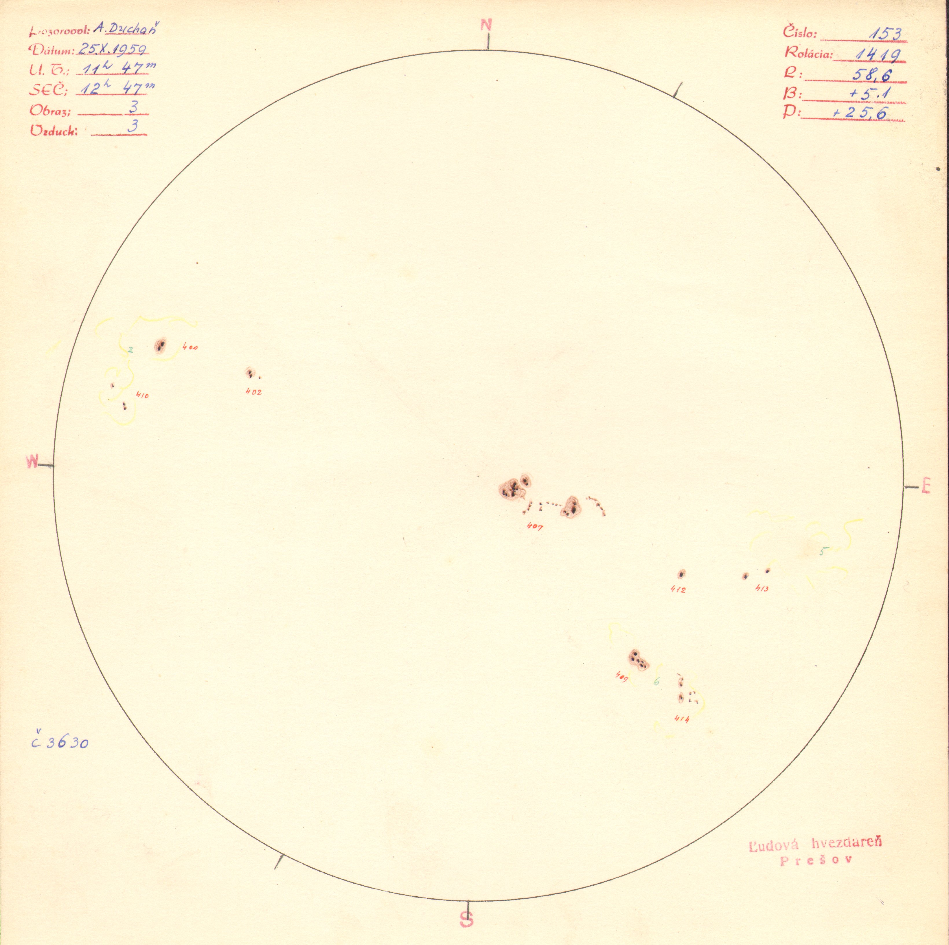 Obrázok zákresu Slnka na deň 25.10.1959