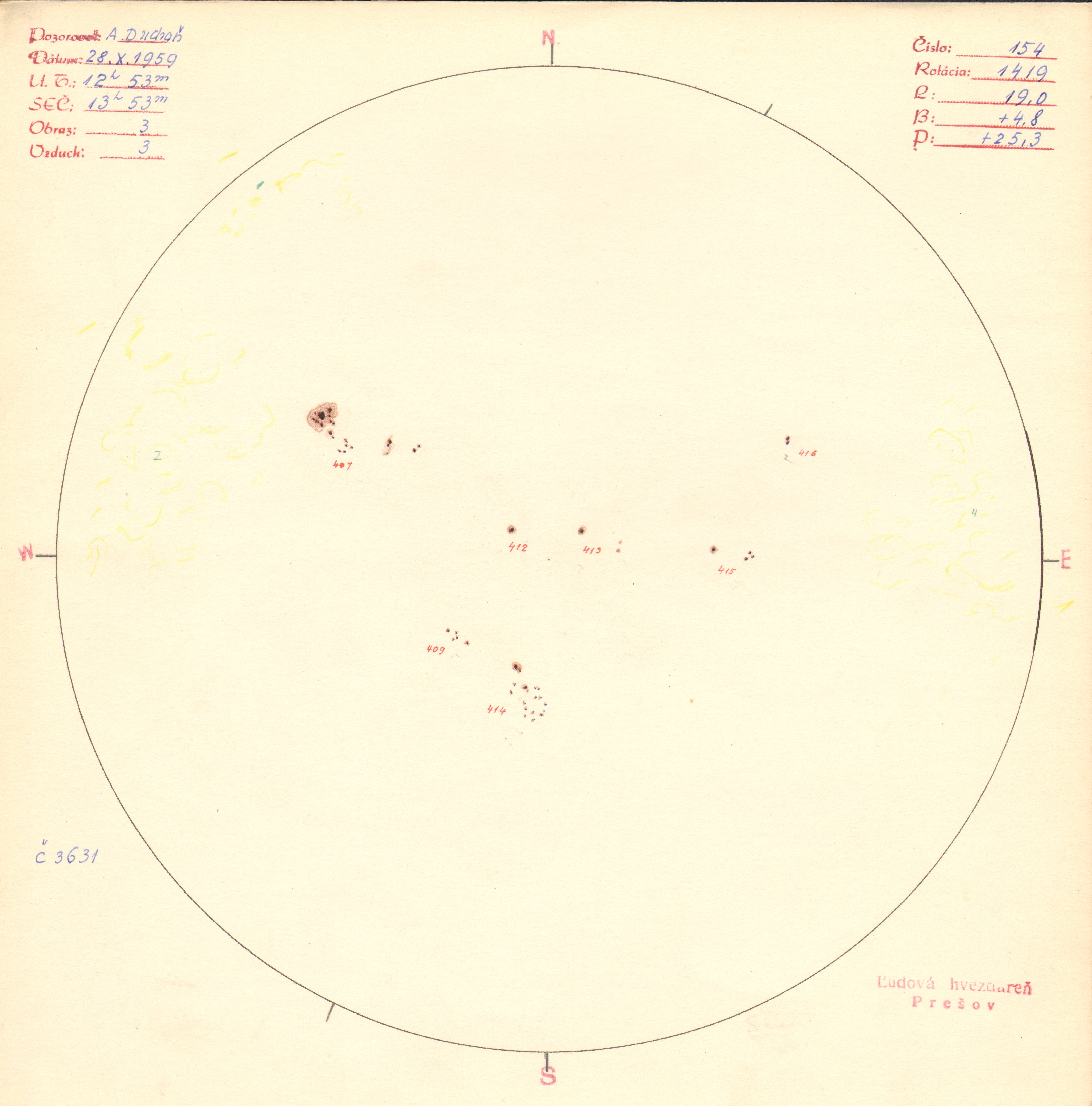 Obrázok zákresu Slnka na deň 28.10.1959
