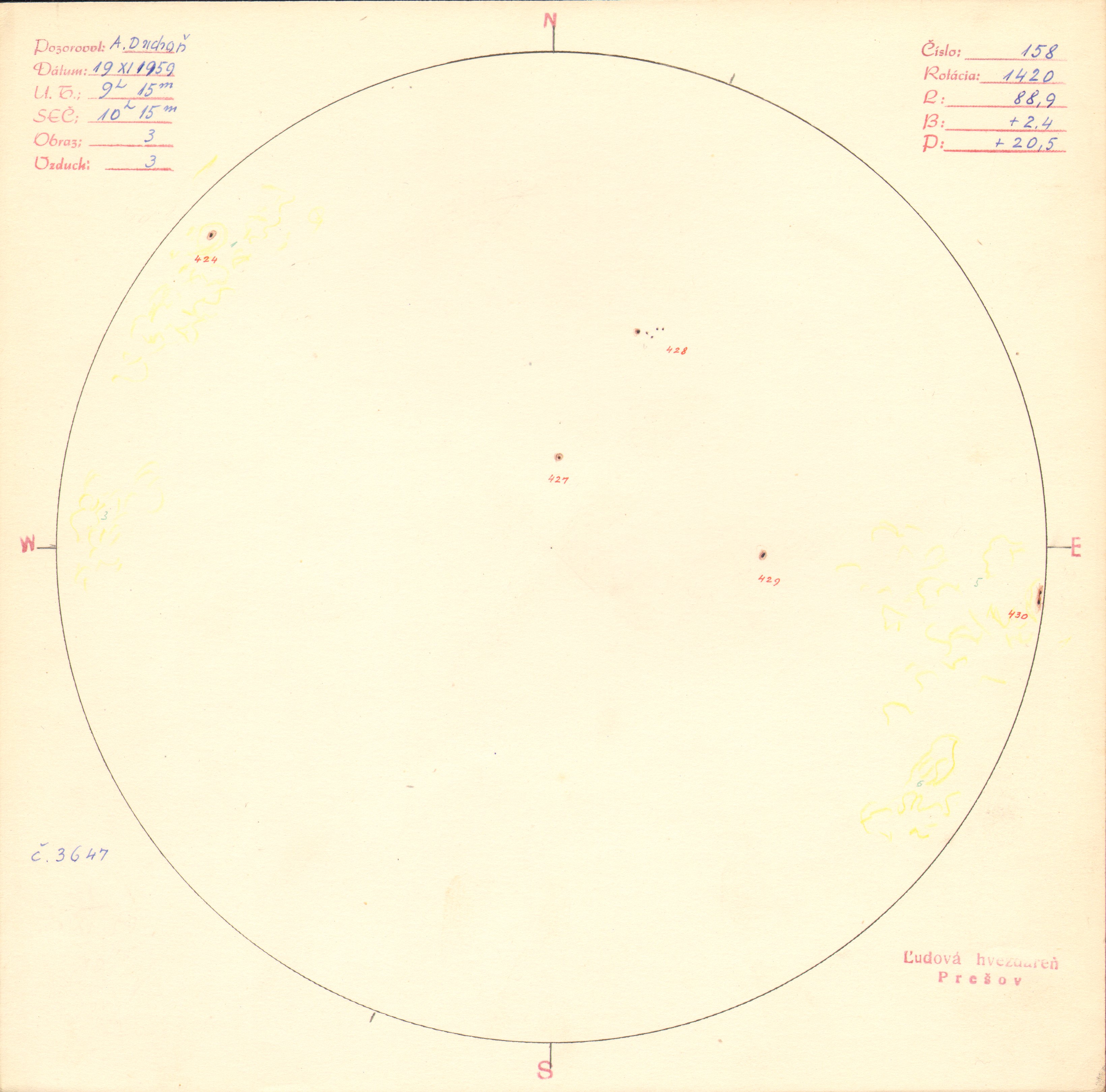 Obrázok zákresu Slnka na deň 19.11.1959