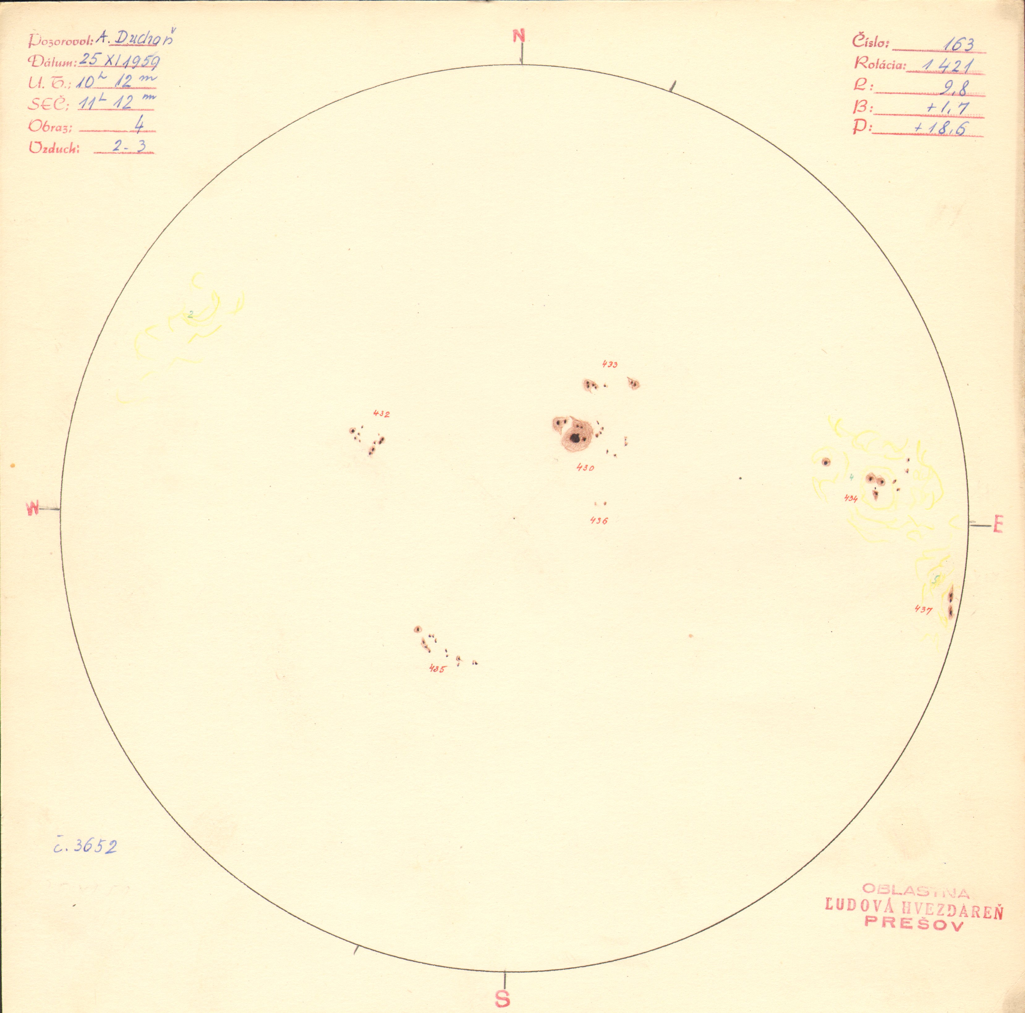 Obrázok zákresu Slnka na deň 25.11.1959