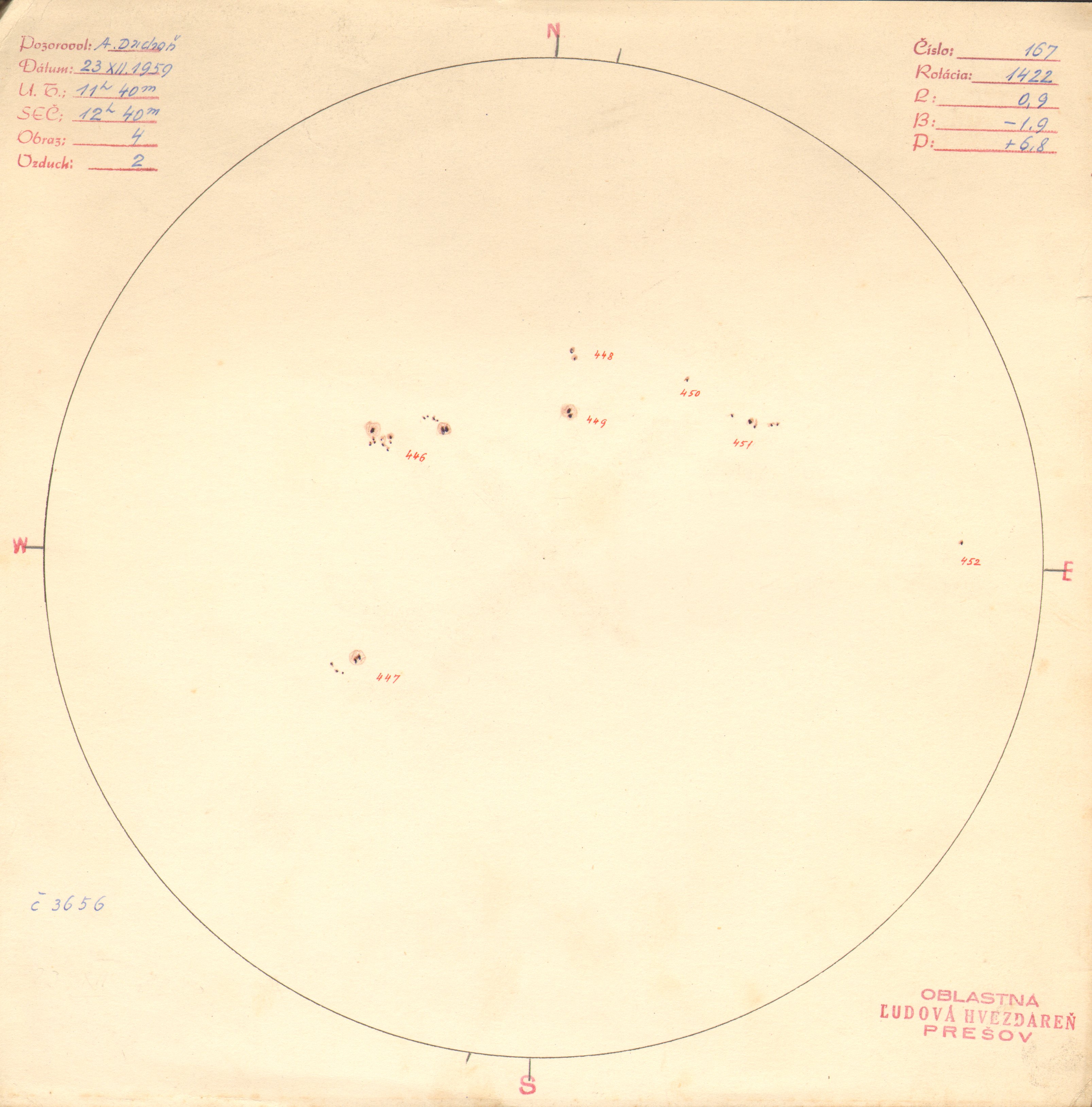 Obrázok zákresu Slnka na deň 23.12.1959