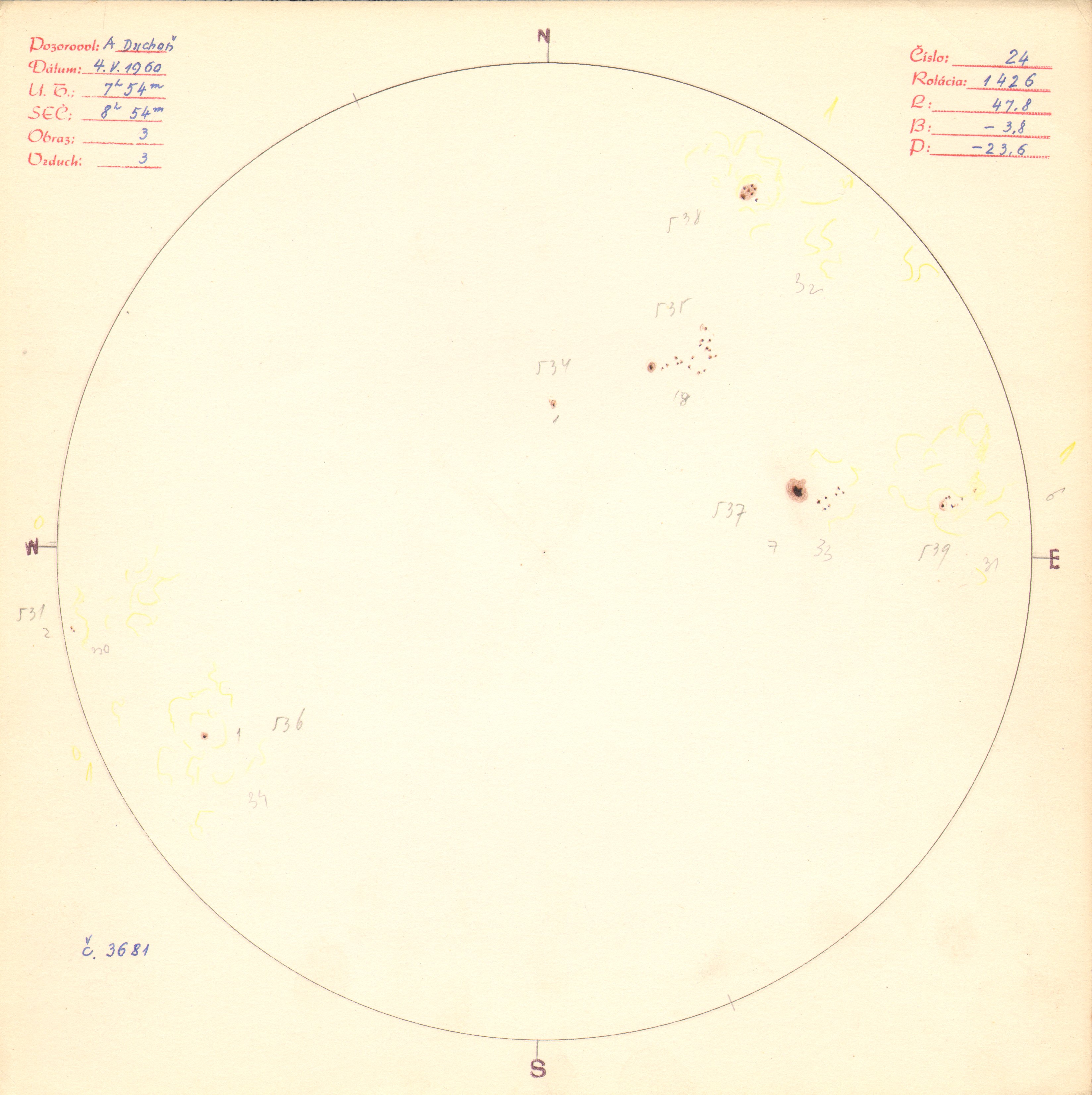 Obrázok zákresu Slnka na deň 04.05.1960