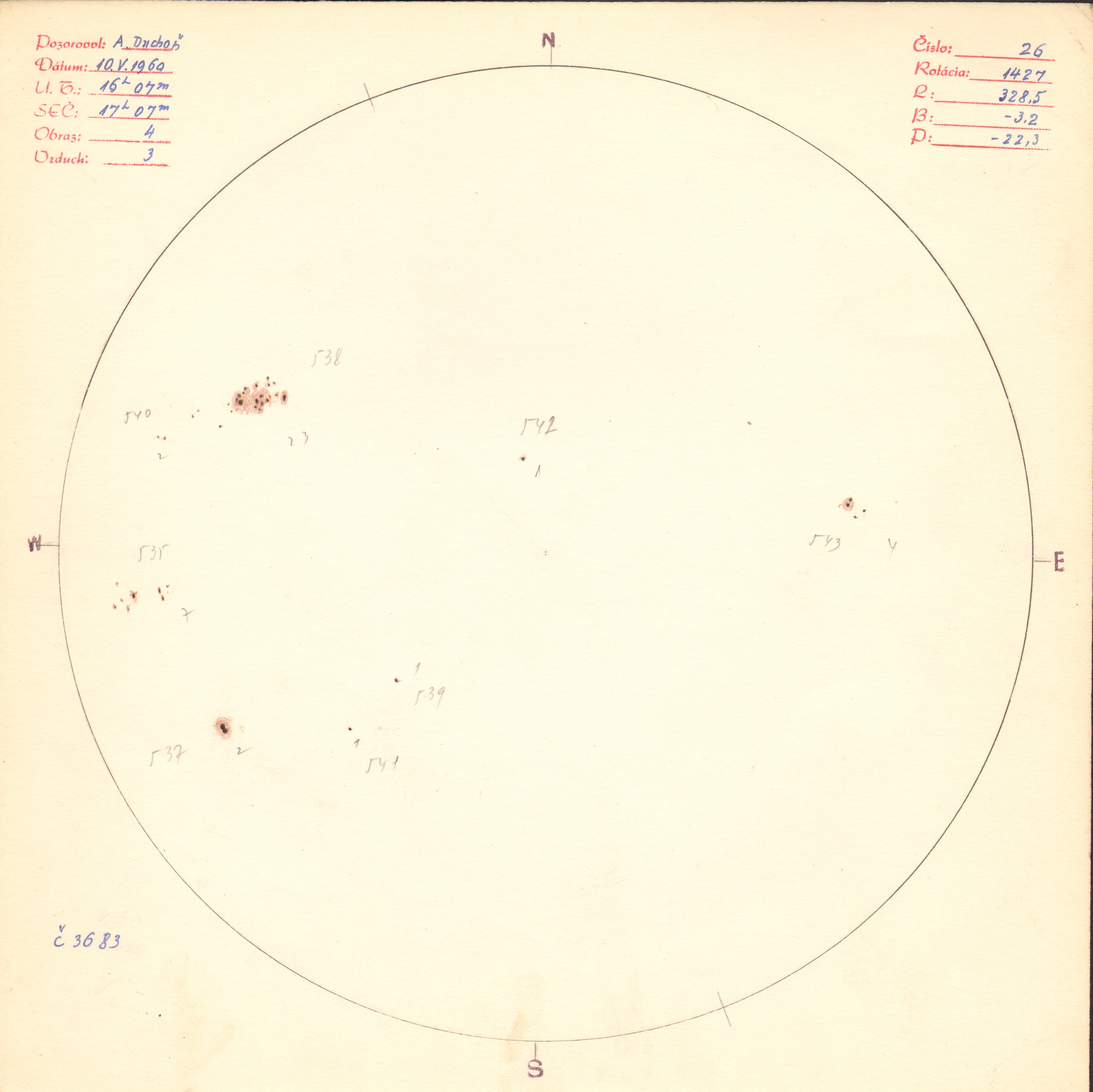 Obrázok zákresu Slnka na deň 10.05.1960