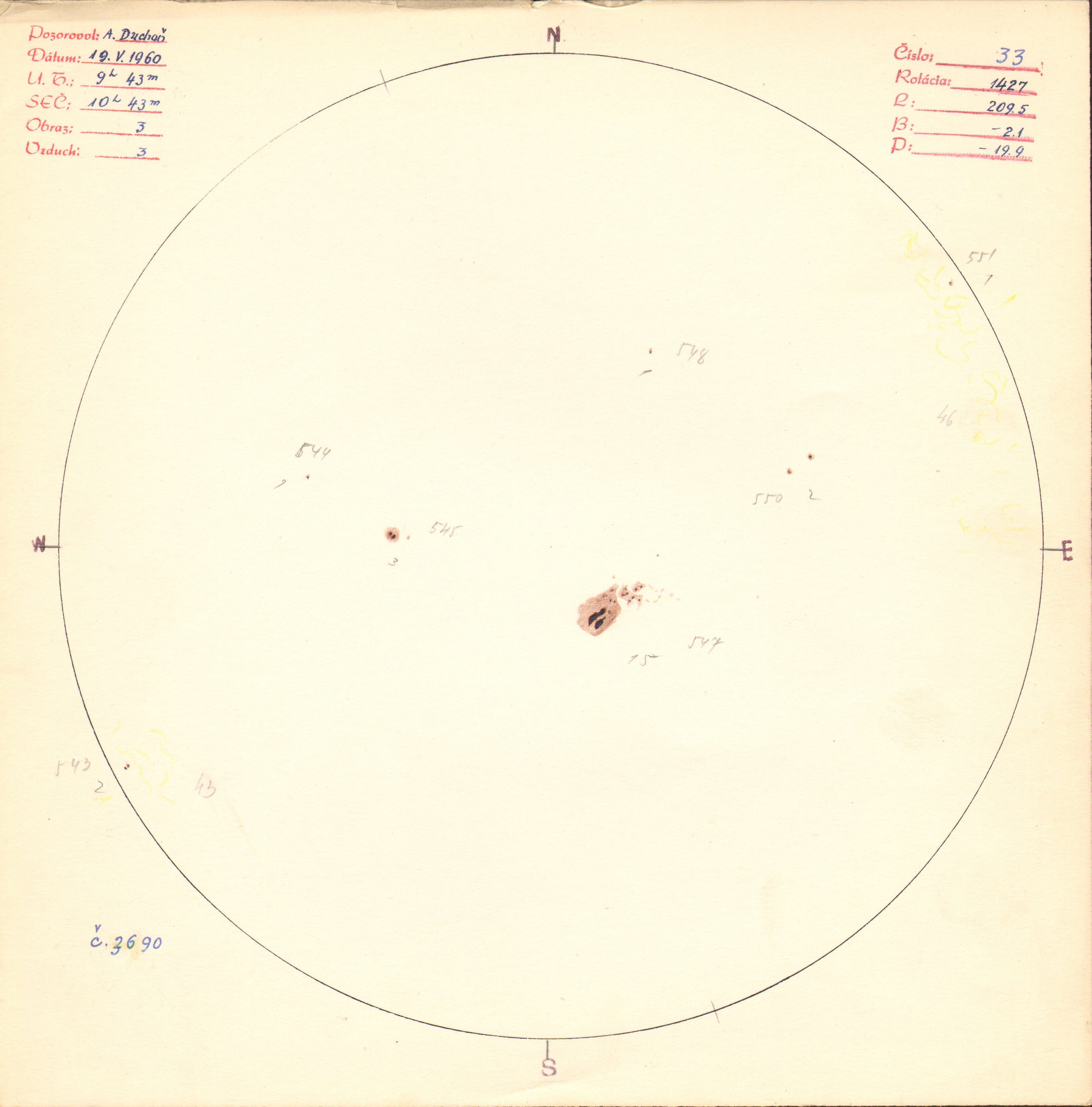 Obrázok zákresu Slnka na deň 19.05.1960