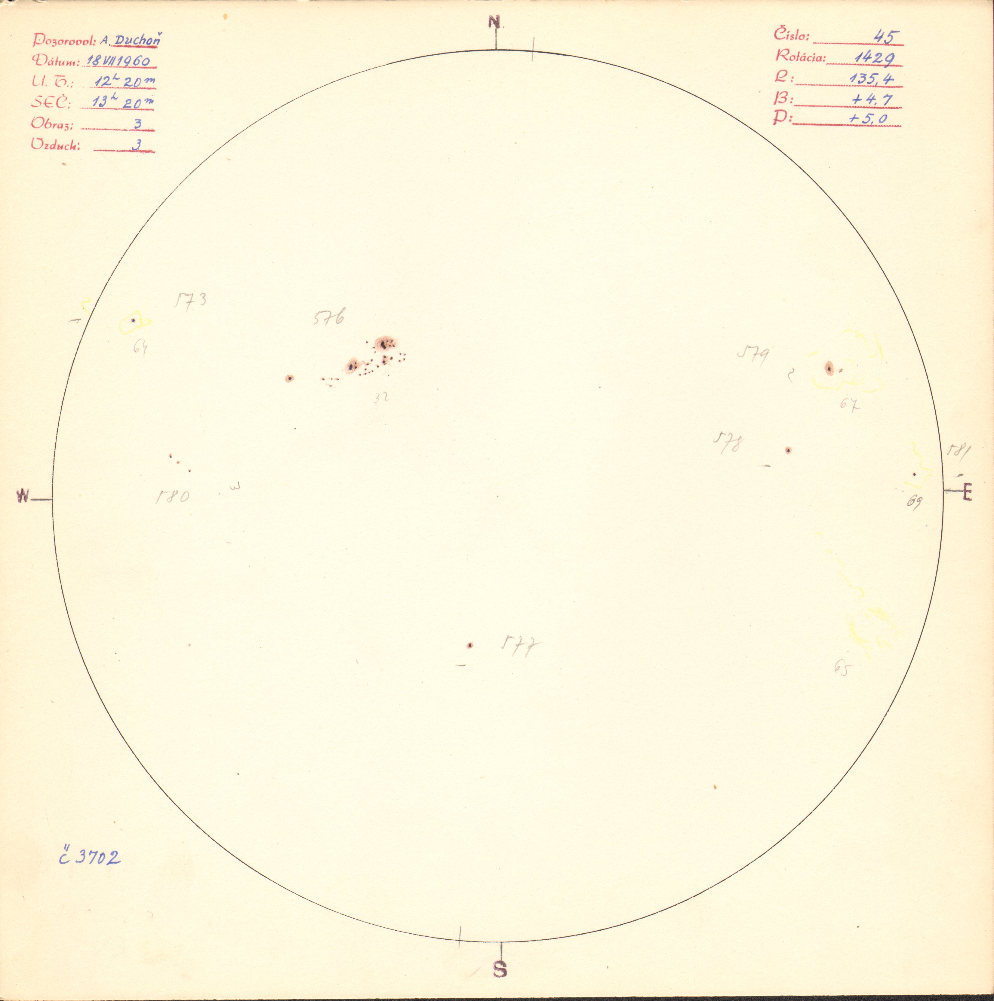 Obrázok zákresu Slnka na deň 18.07.1960