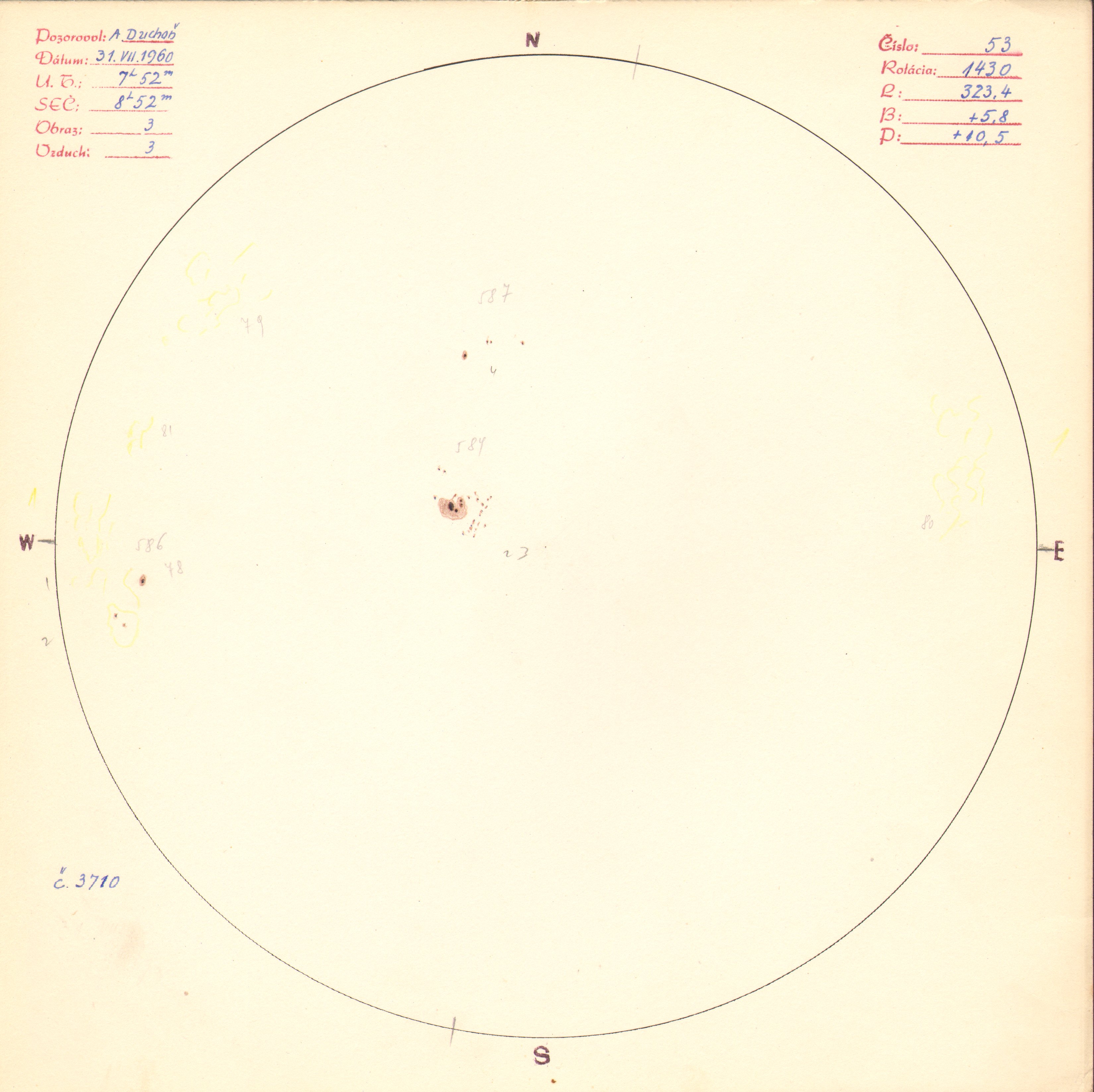 Obrázok zákresu Slnka na deň 31.07.1960