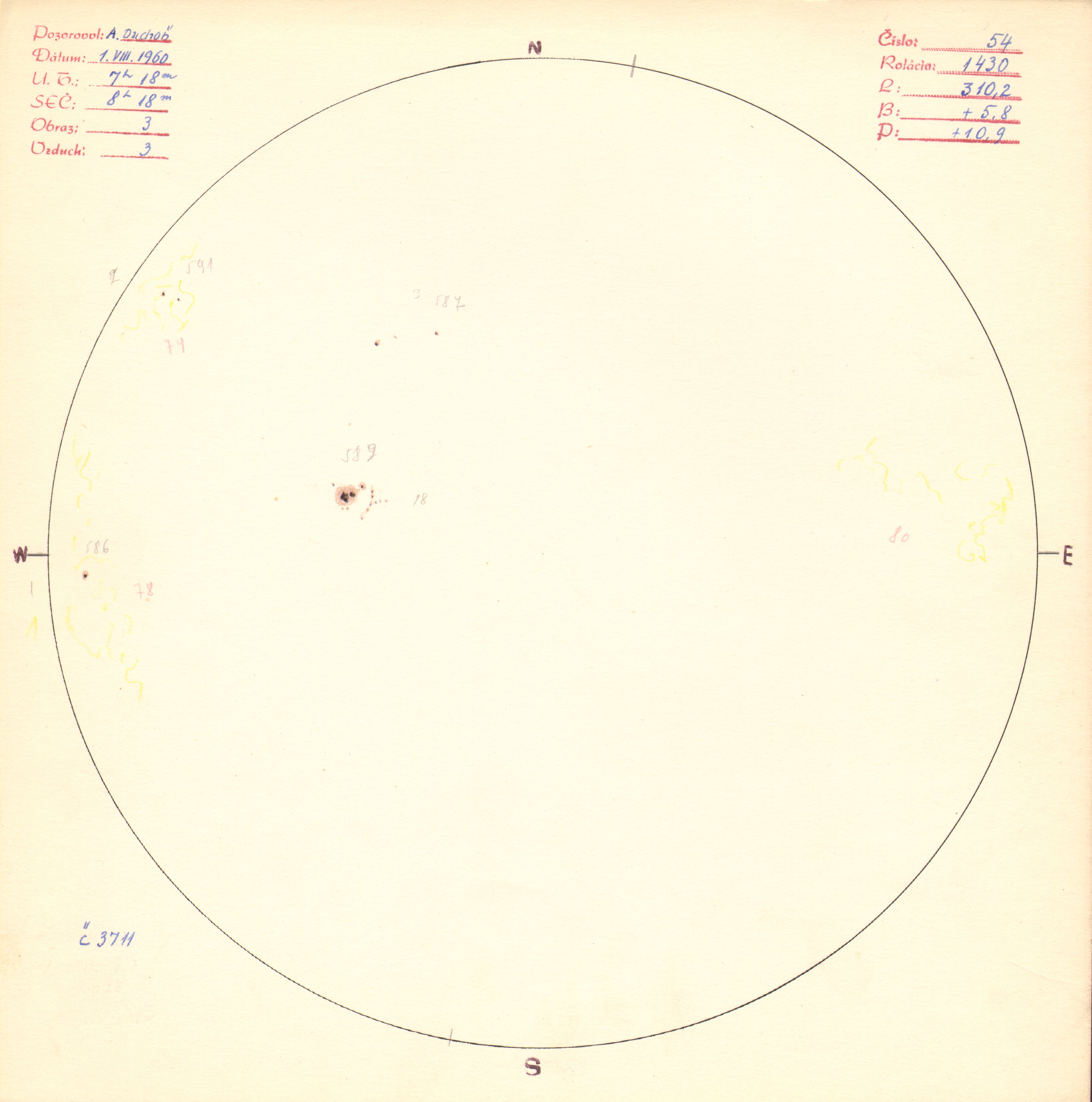 Obrázok zákresu Slnka na deň 01.08.1960