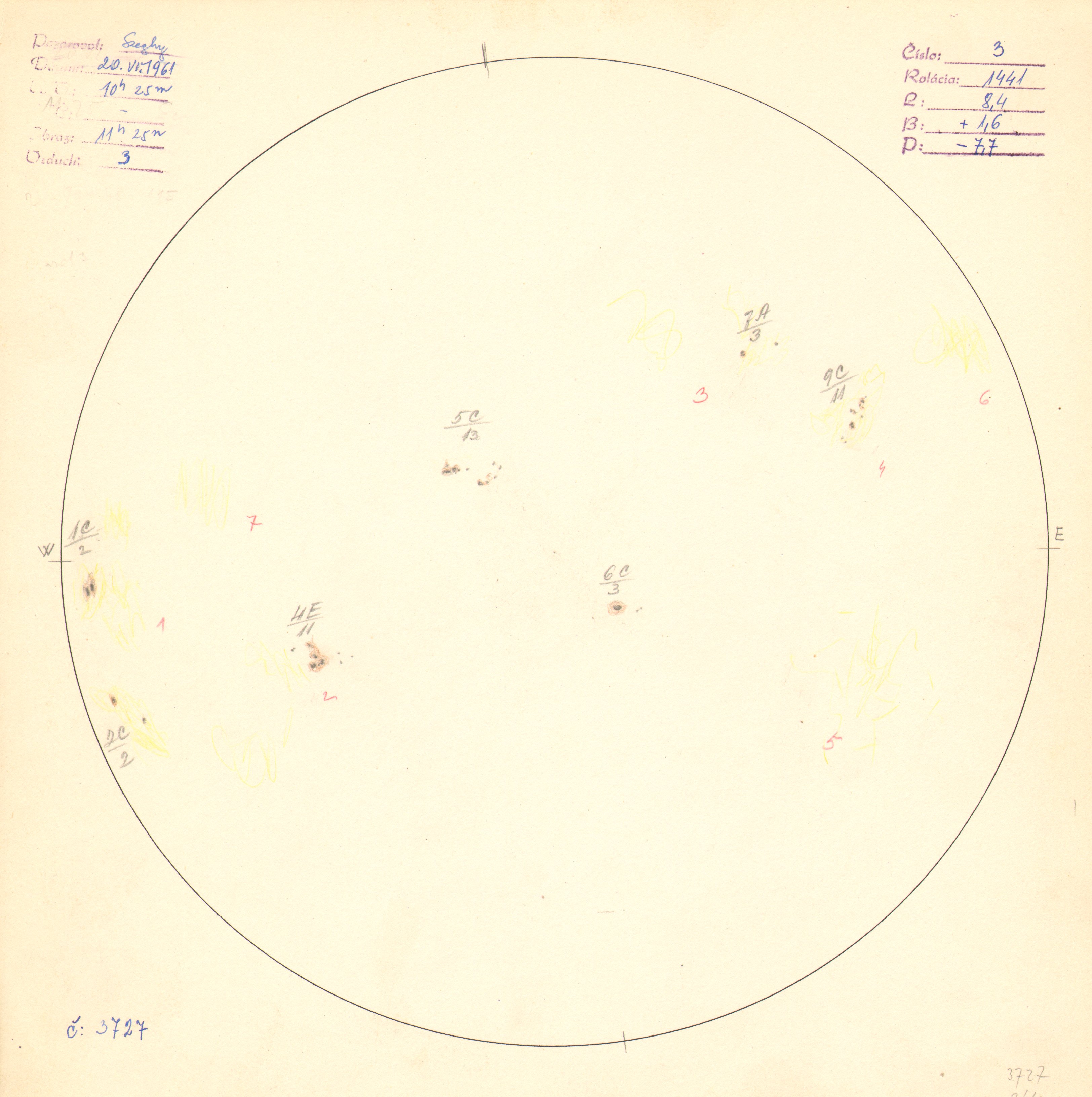 Obrázok zákresu Slnka na deň 20.06.1961