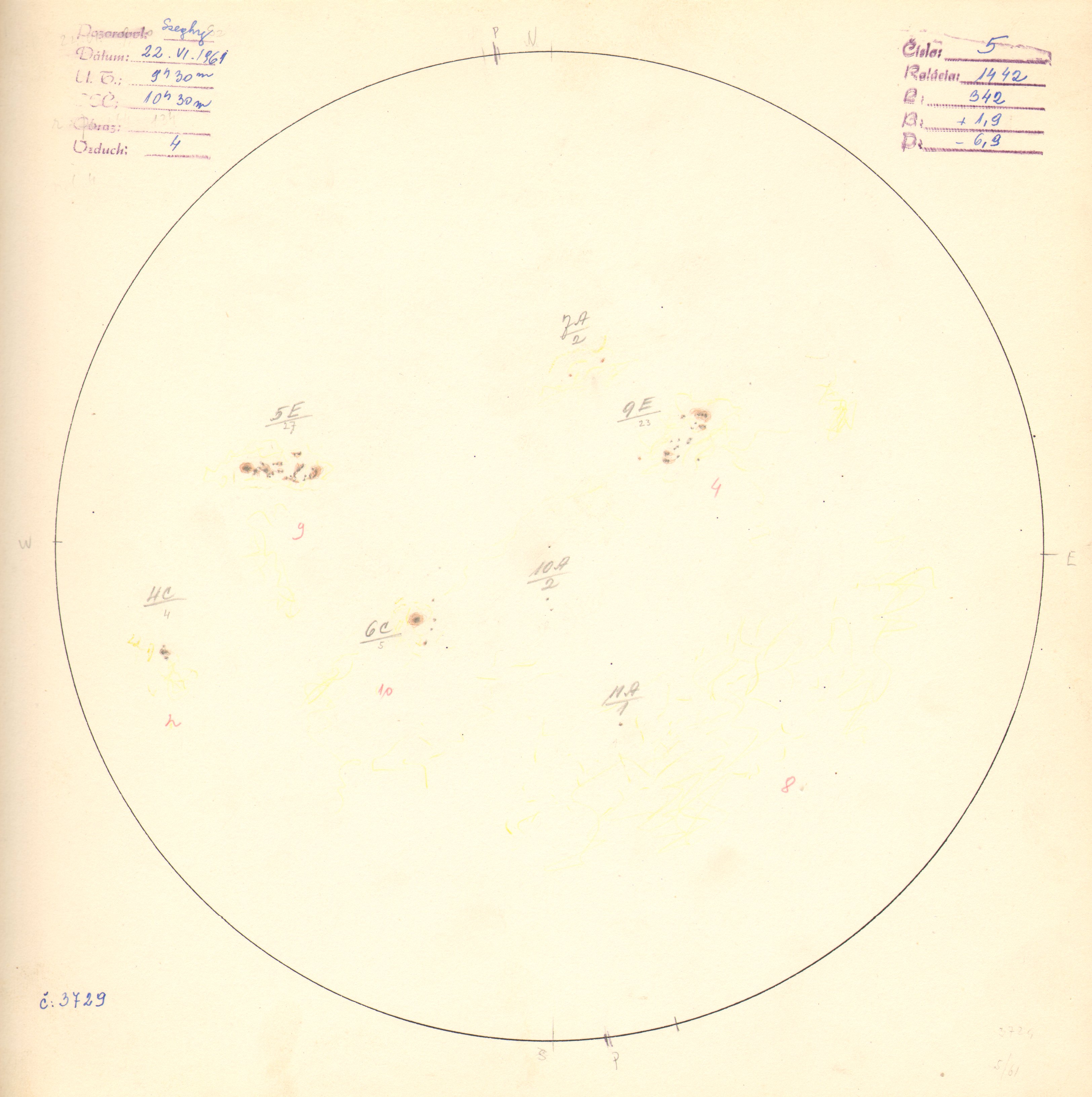 Obrázok zákresu Slnka na deň 22.06.1961