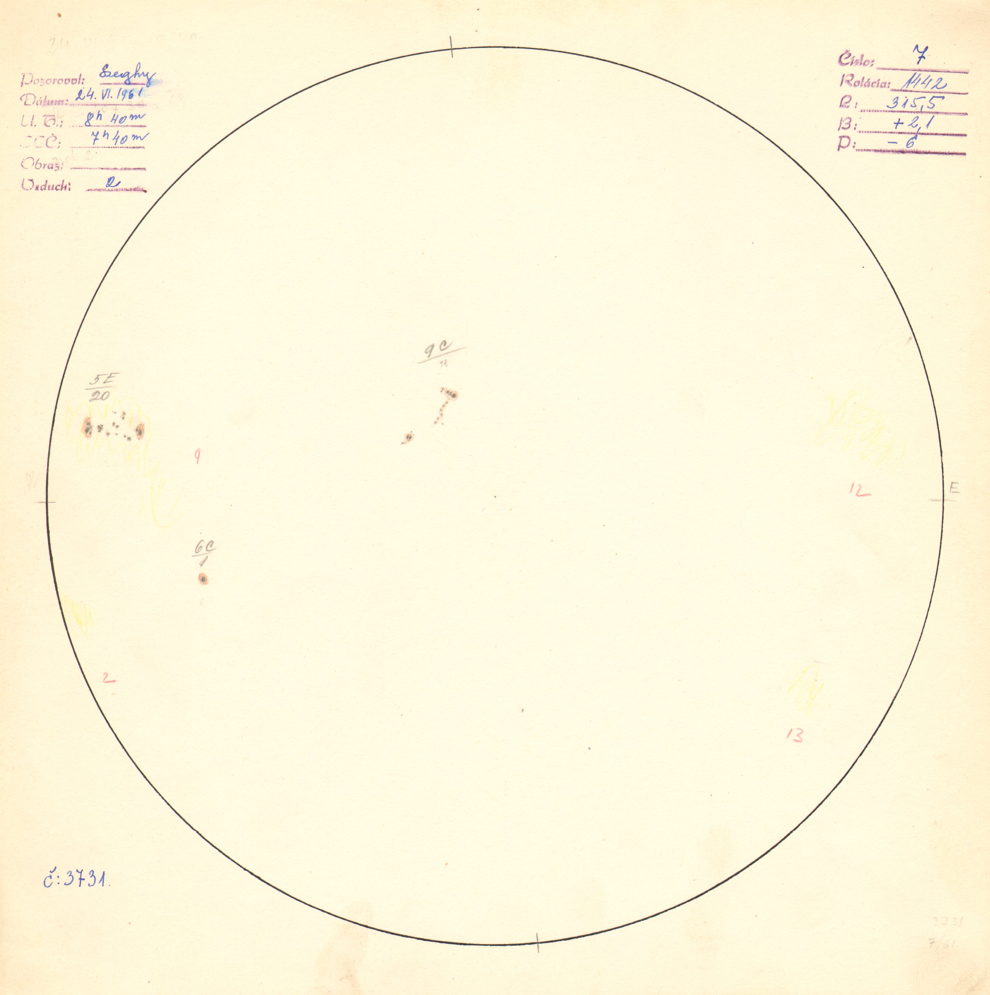 Obrázok zákresu Slnka na deň 24.06.1961