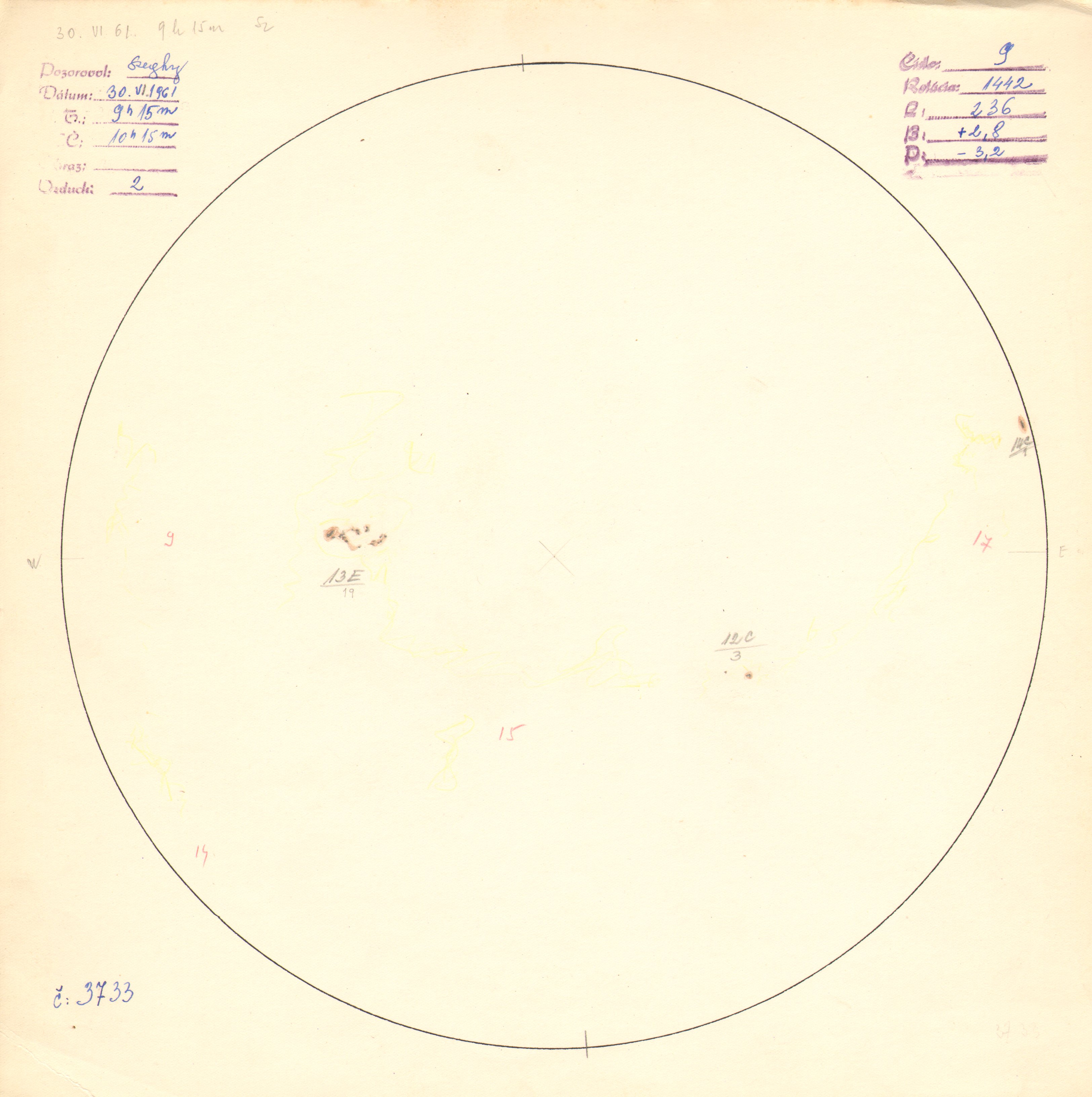 Obrázok zákresu Slnka na deň 30.06.1961