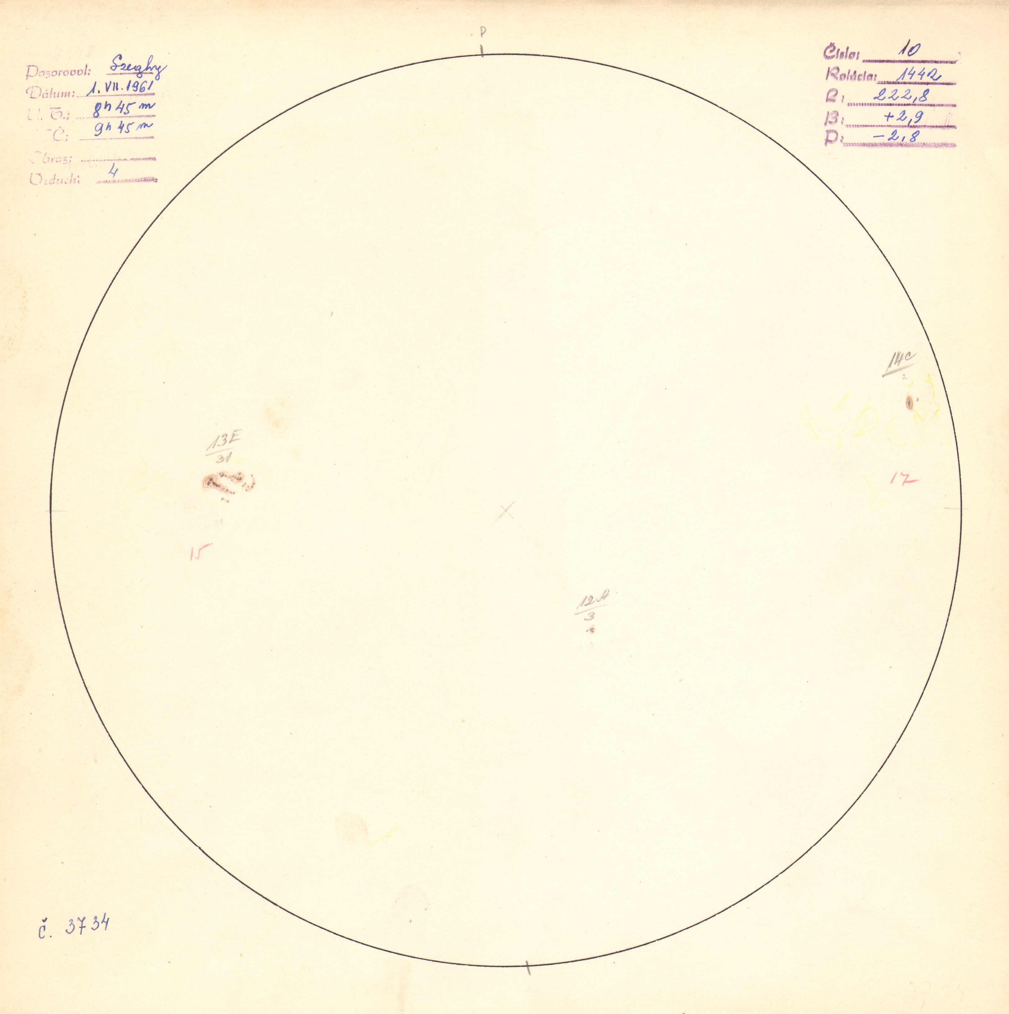 Obrázok zákresu Slnka na deň 01.07.1961