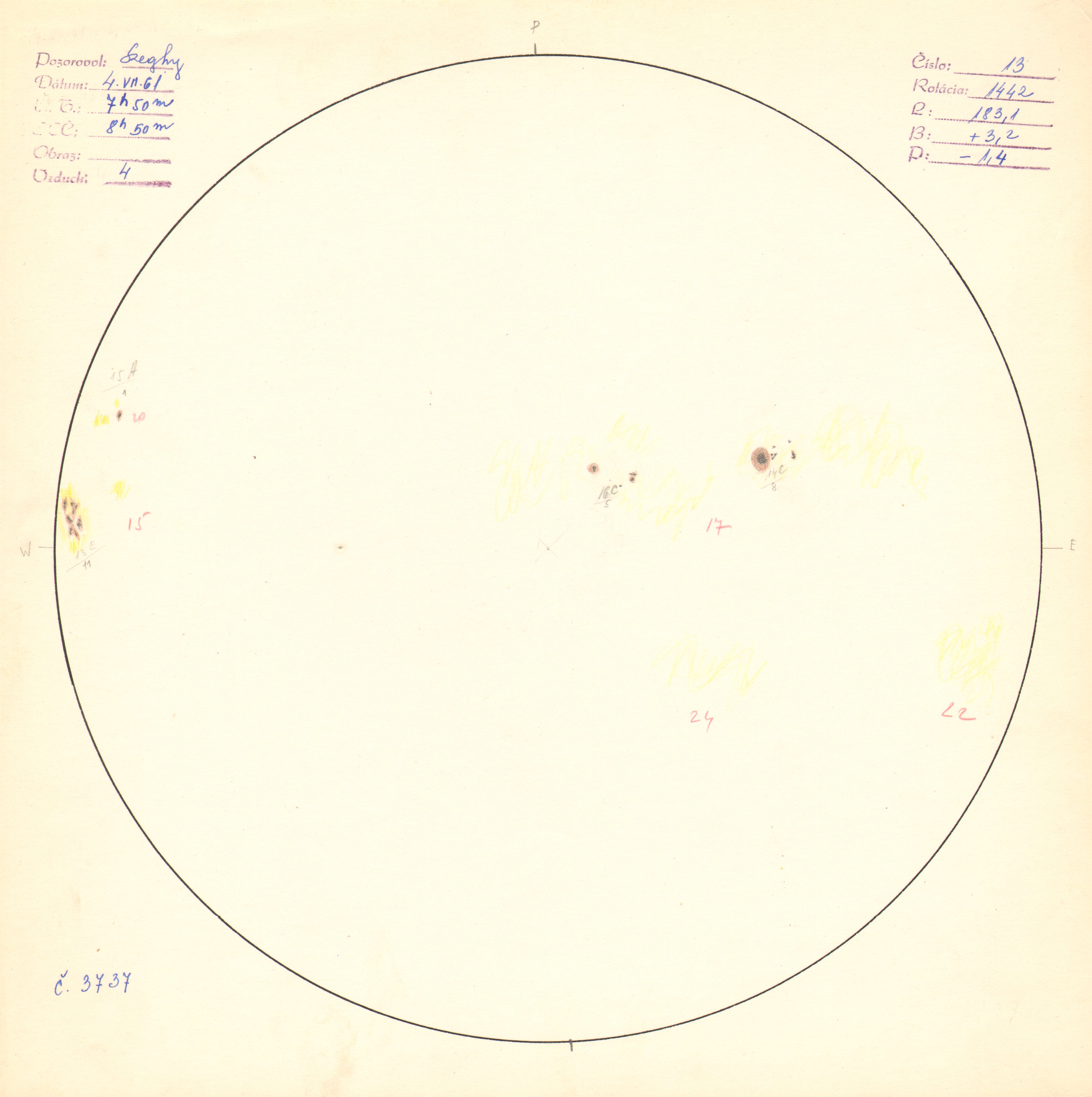 Obrázok zákresu Slnka na deň 04.07.1961