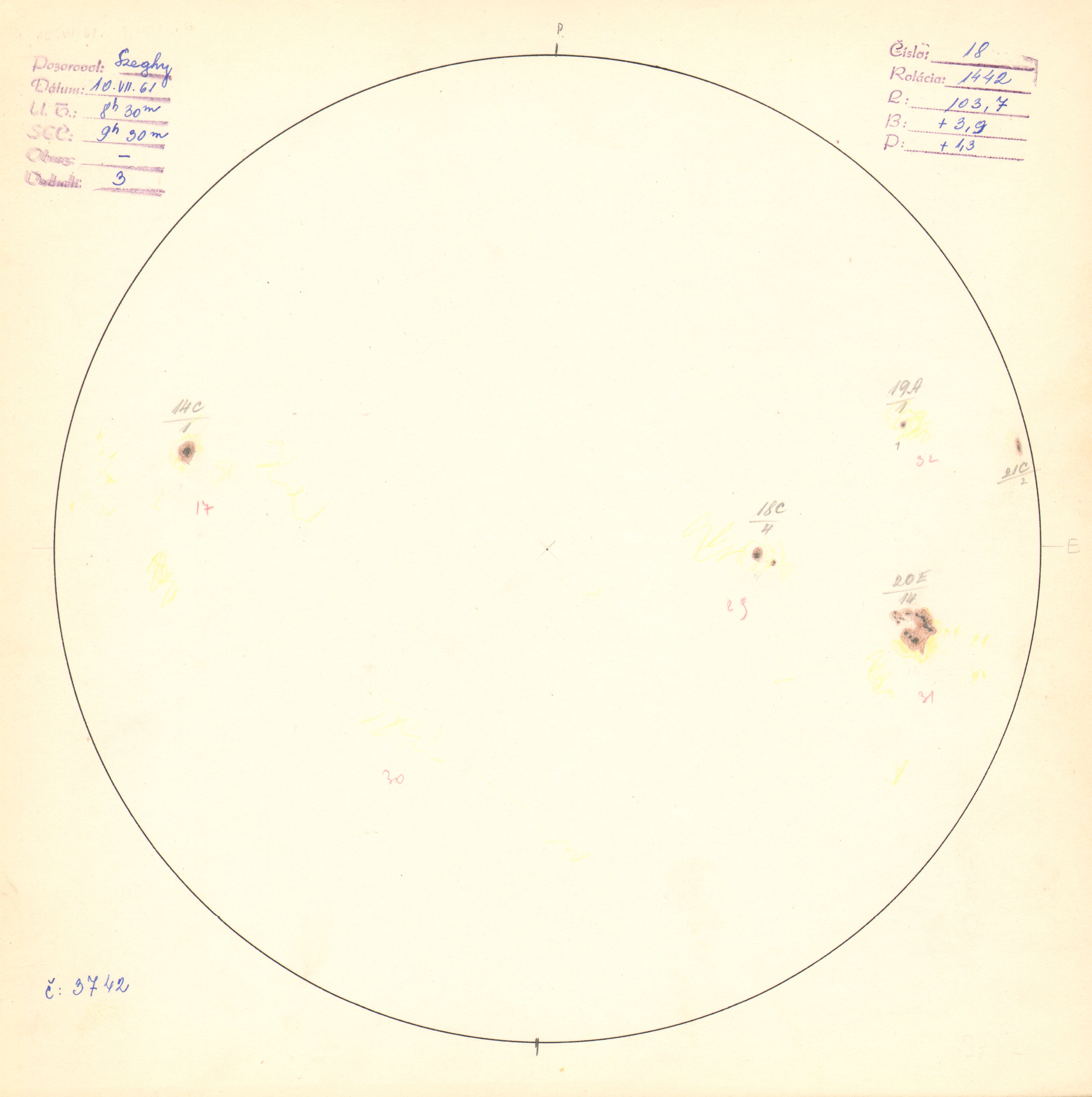 Obrázok zákresu Slnka na deň 10.07.1961