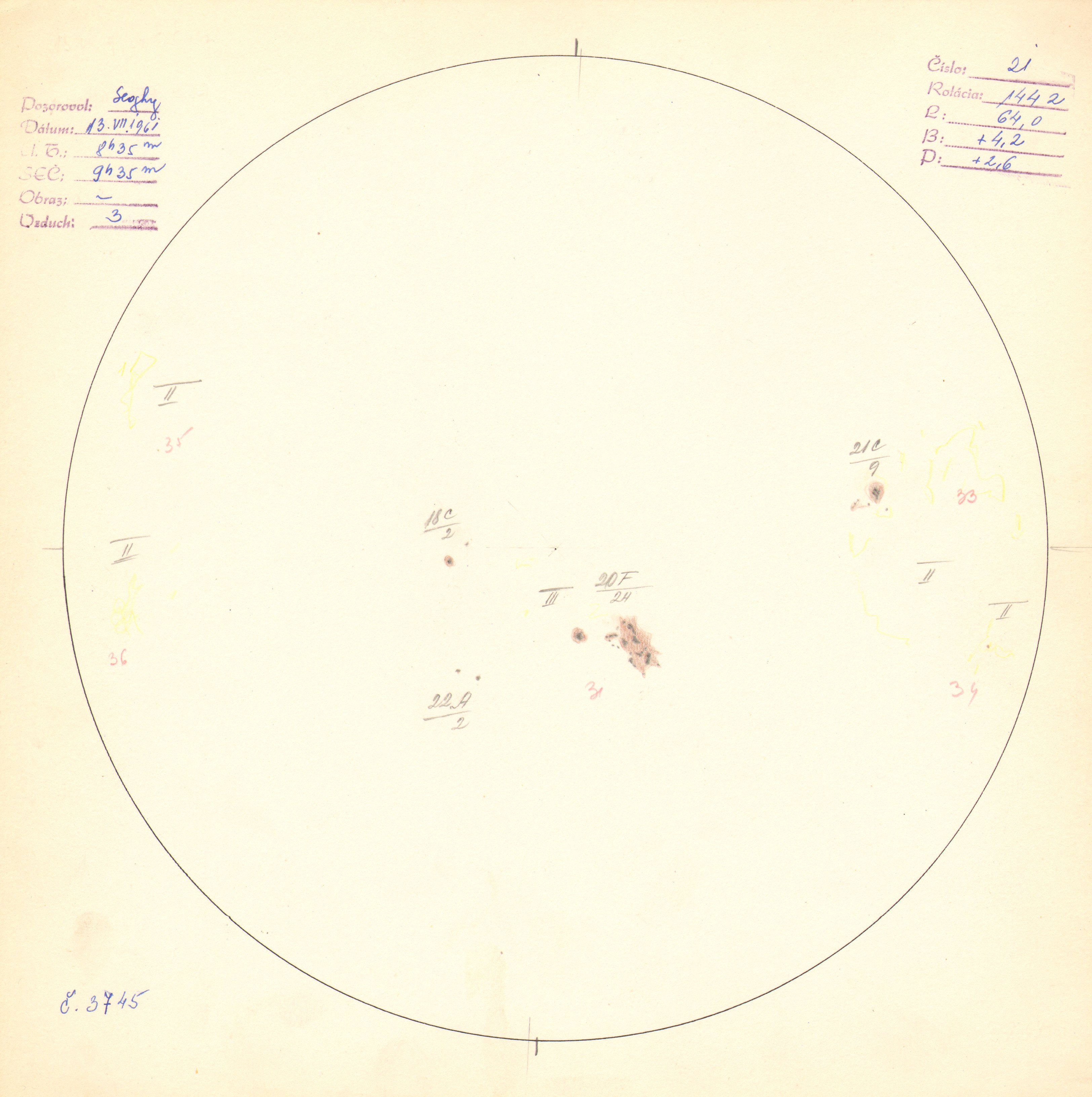 Obrázok zákresu Slnka na deň 13.07.1961