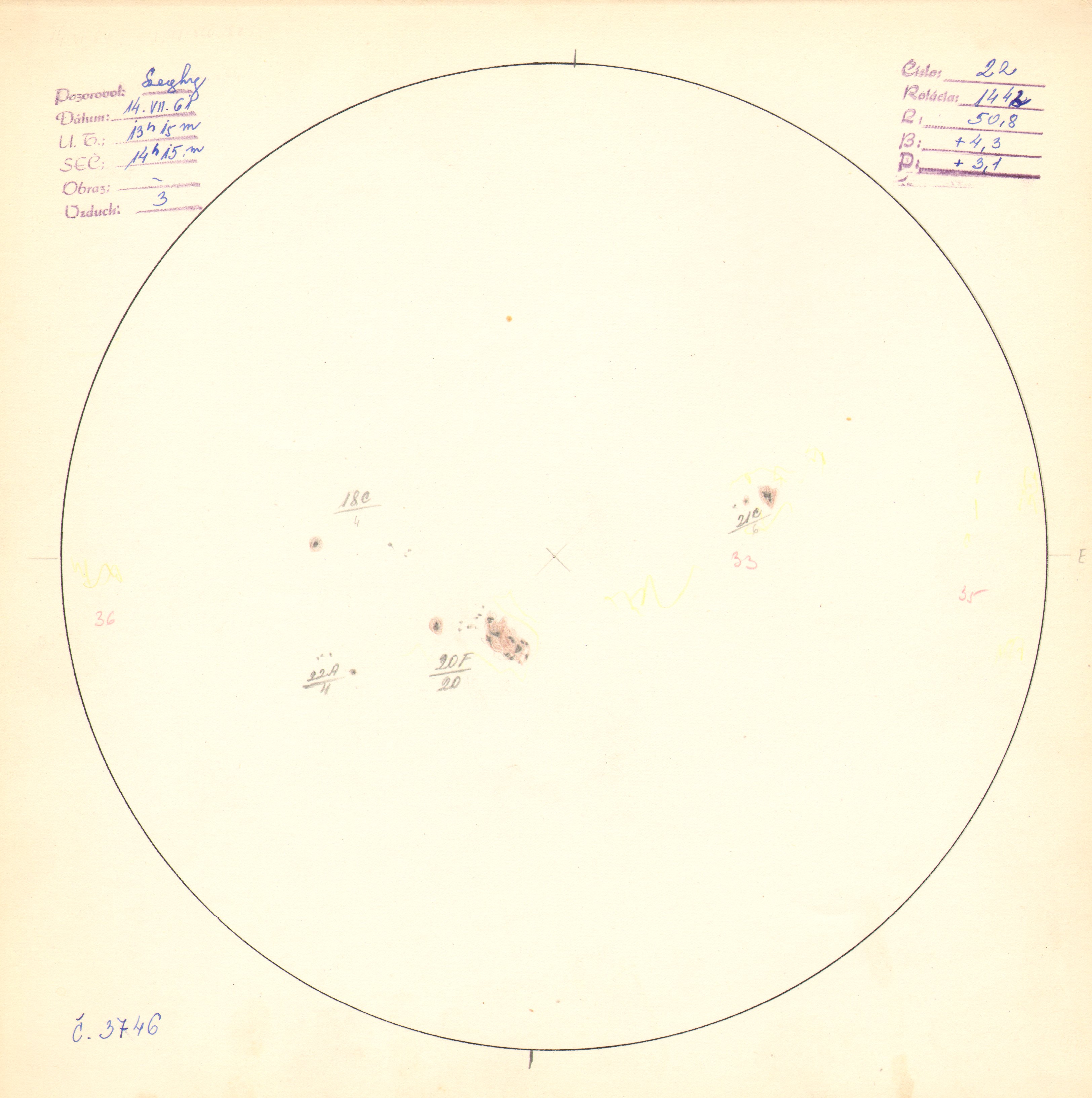 Obrázok zákresu Slnka na deň 14.07.1961