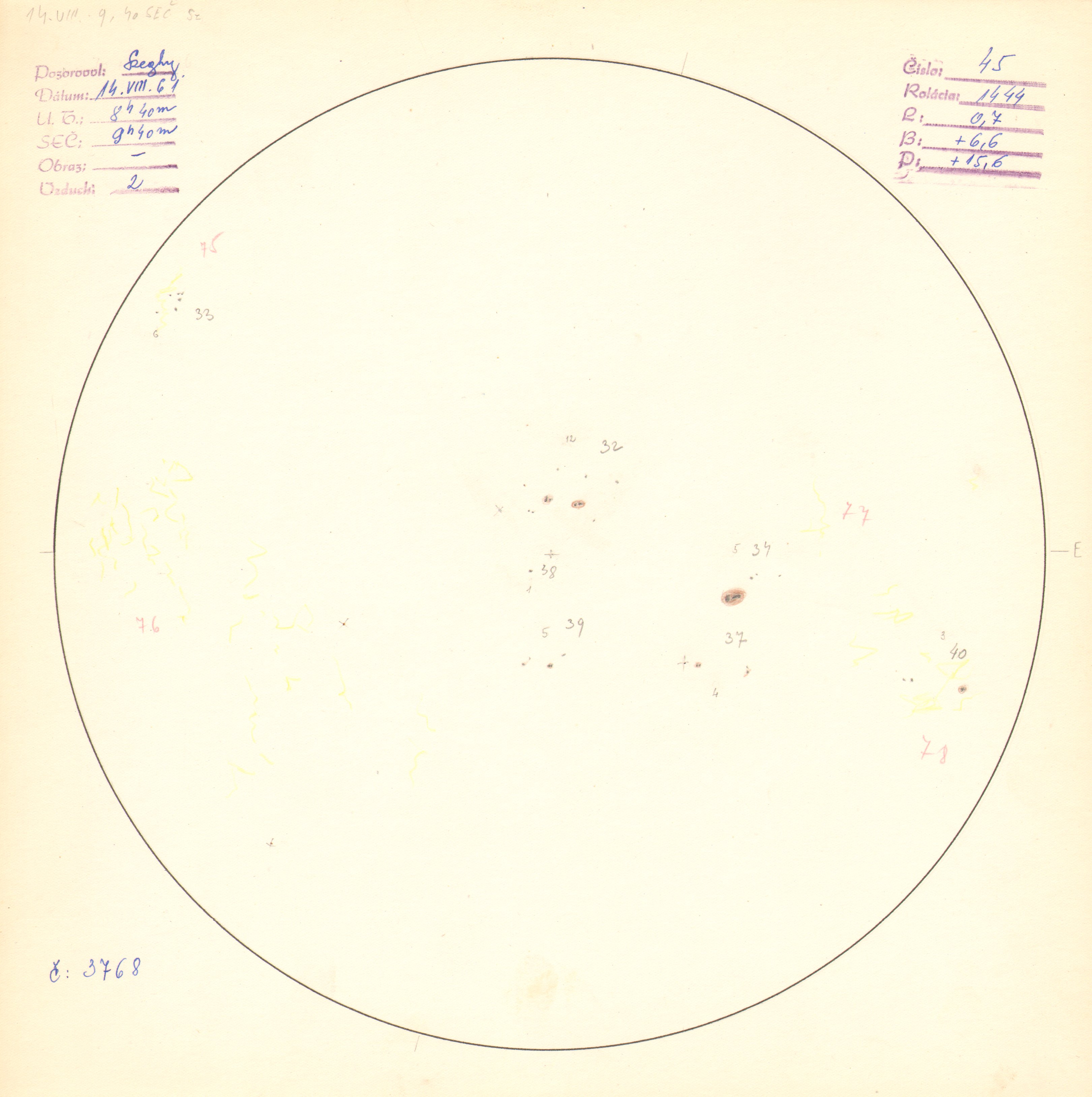 Obrázok zákresu Slnka na deň 14.08.1961