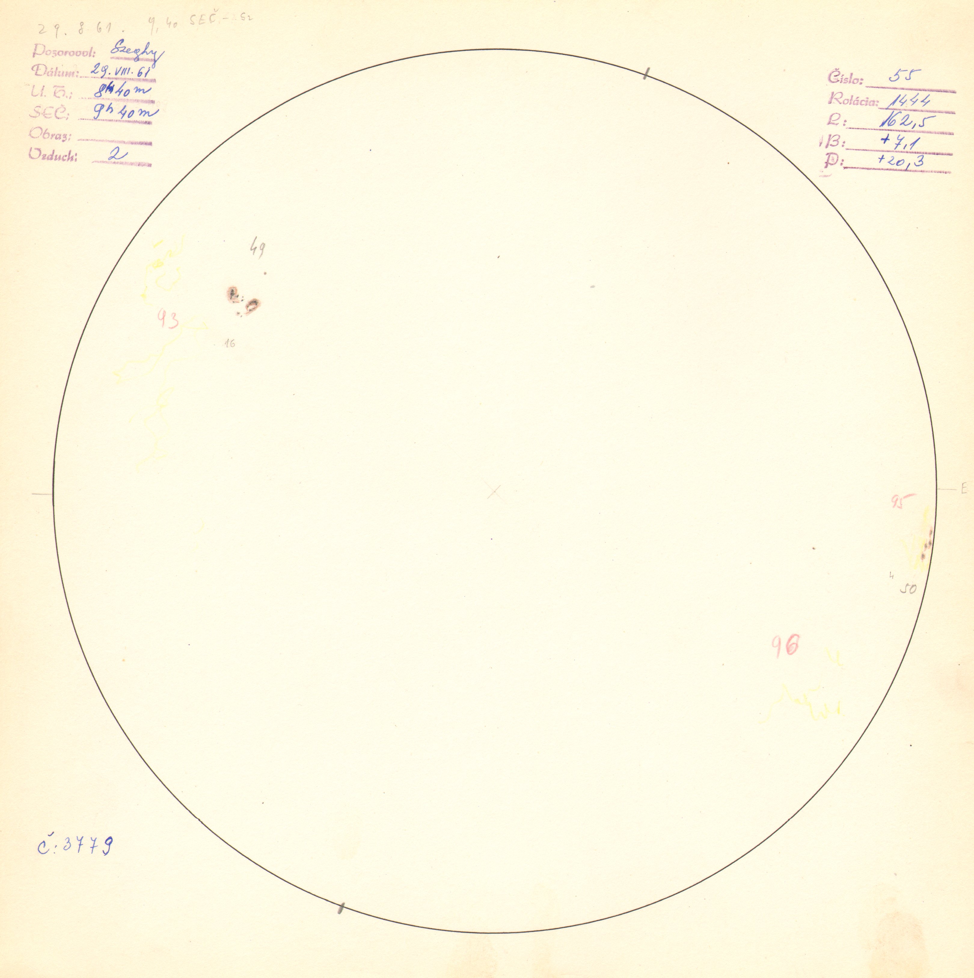 Obrázok zákresu Slnka na deň 29.08.1961