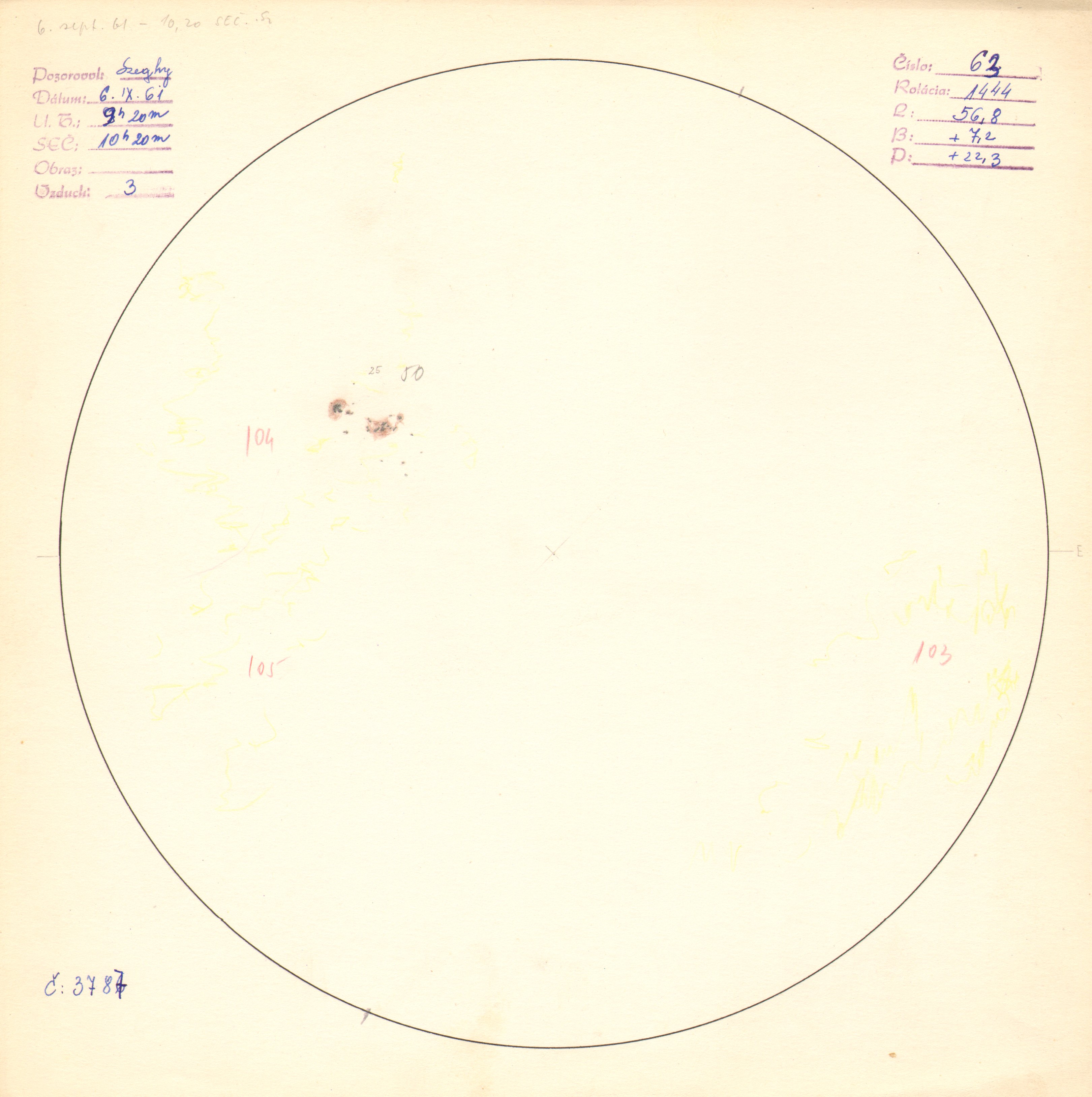 Obrázok zákresu Slnka na deň 06.09.1961
