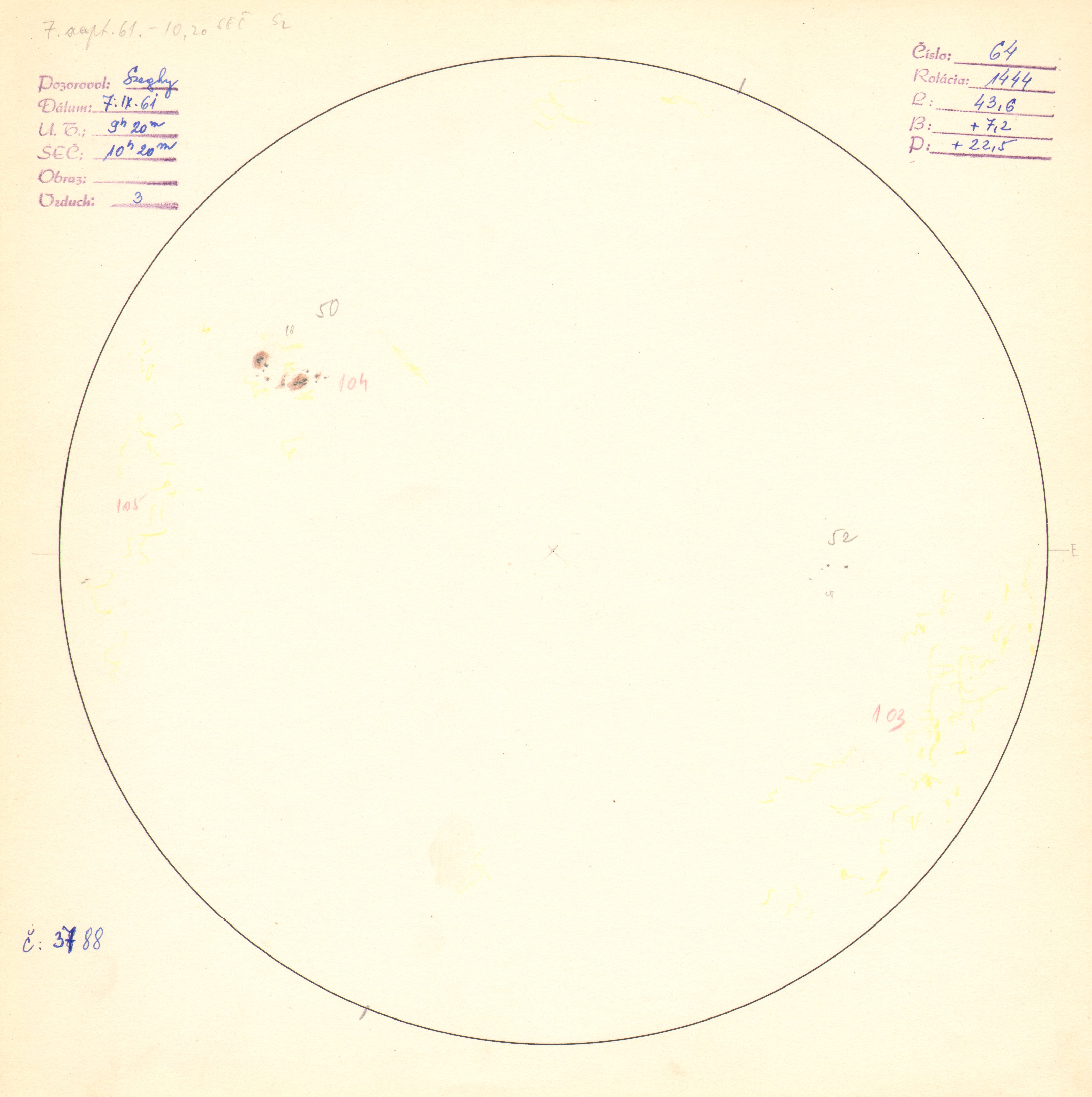 Obrázok zákresu Slnka na deň 07.09.1961