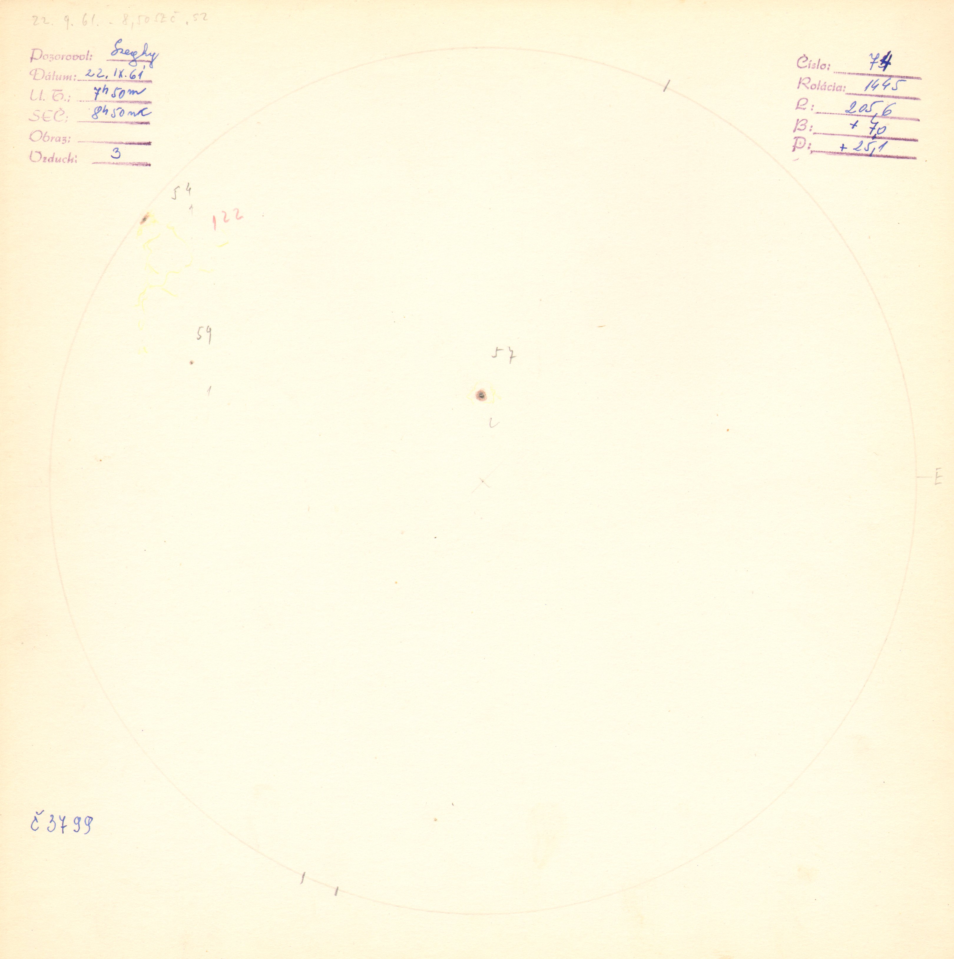 Obrázok zákresu Slnka na deň 22.09.1961