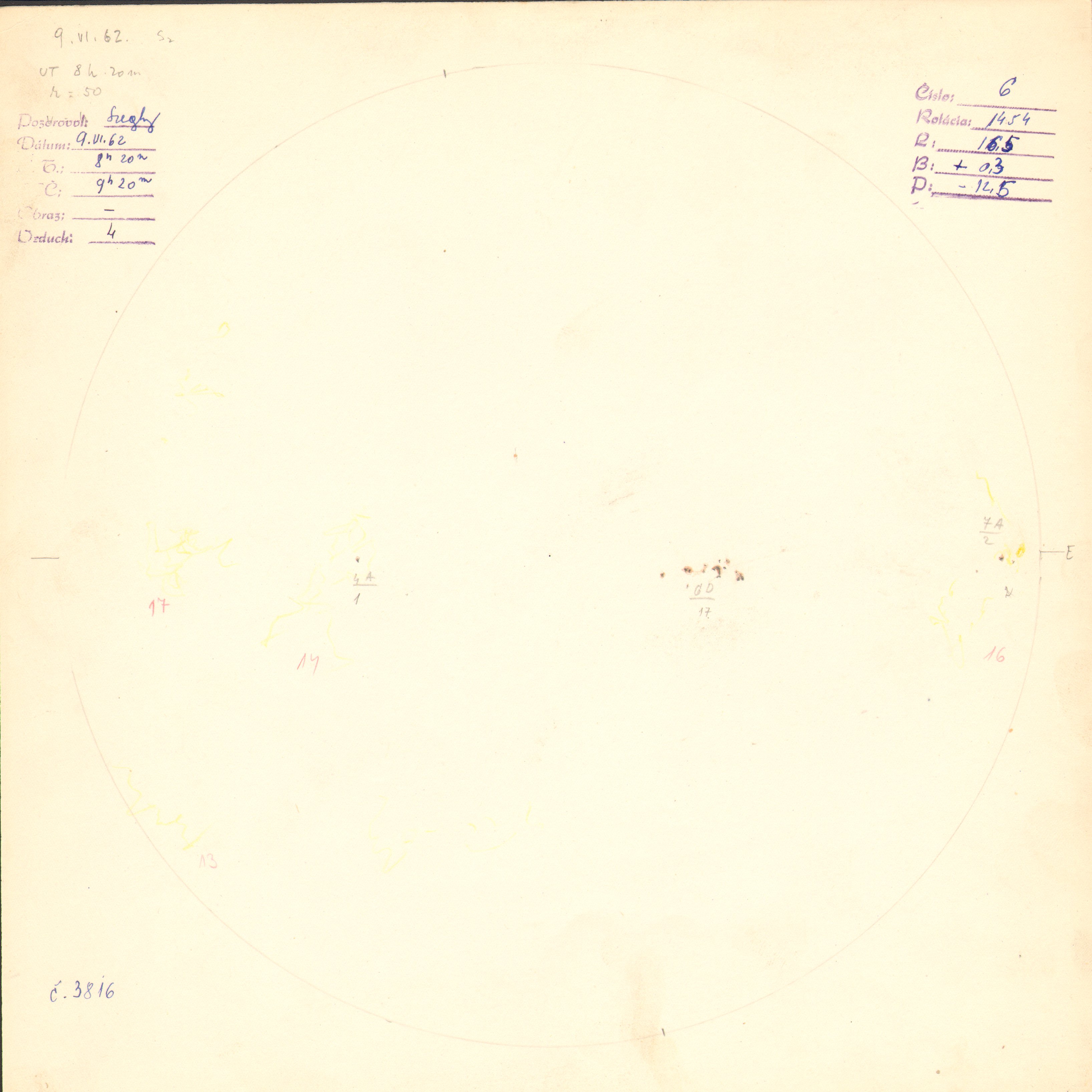 Obrázok zákresu Slnka na deň 09.06.1962