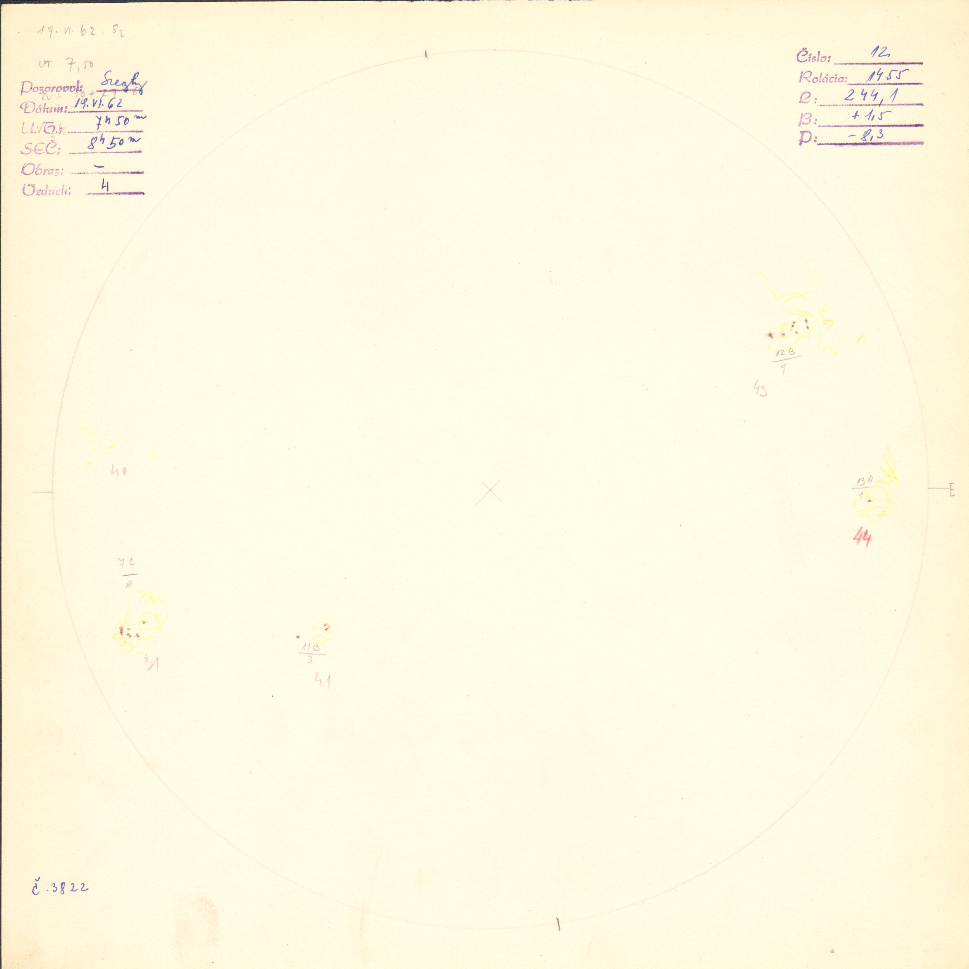 Obrázok zákresu Slnka na deň 19.06.1962