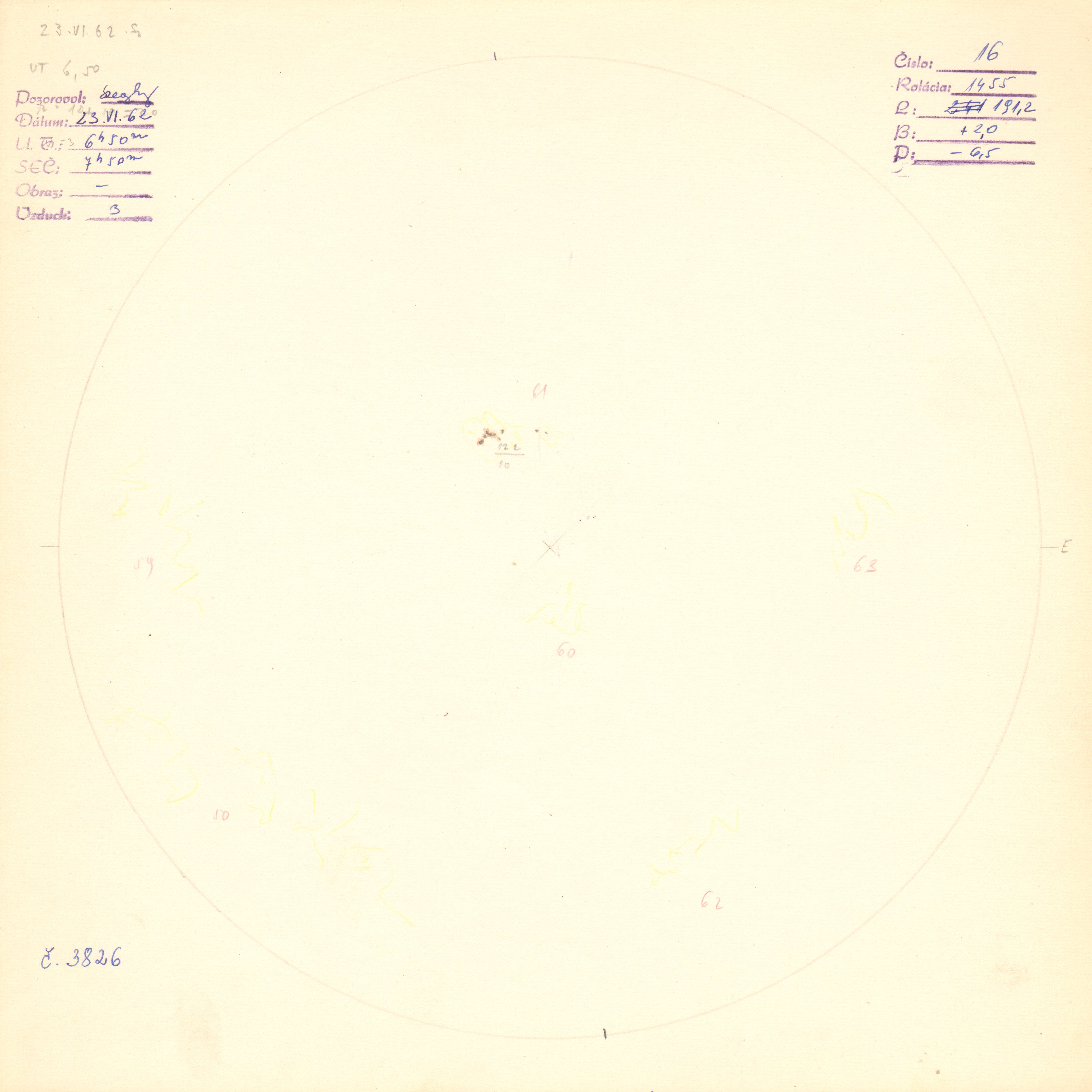 Obrázok zákresu Slnka na deň 23.06.1962