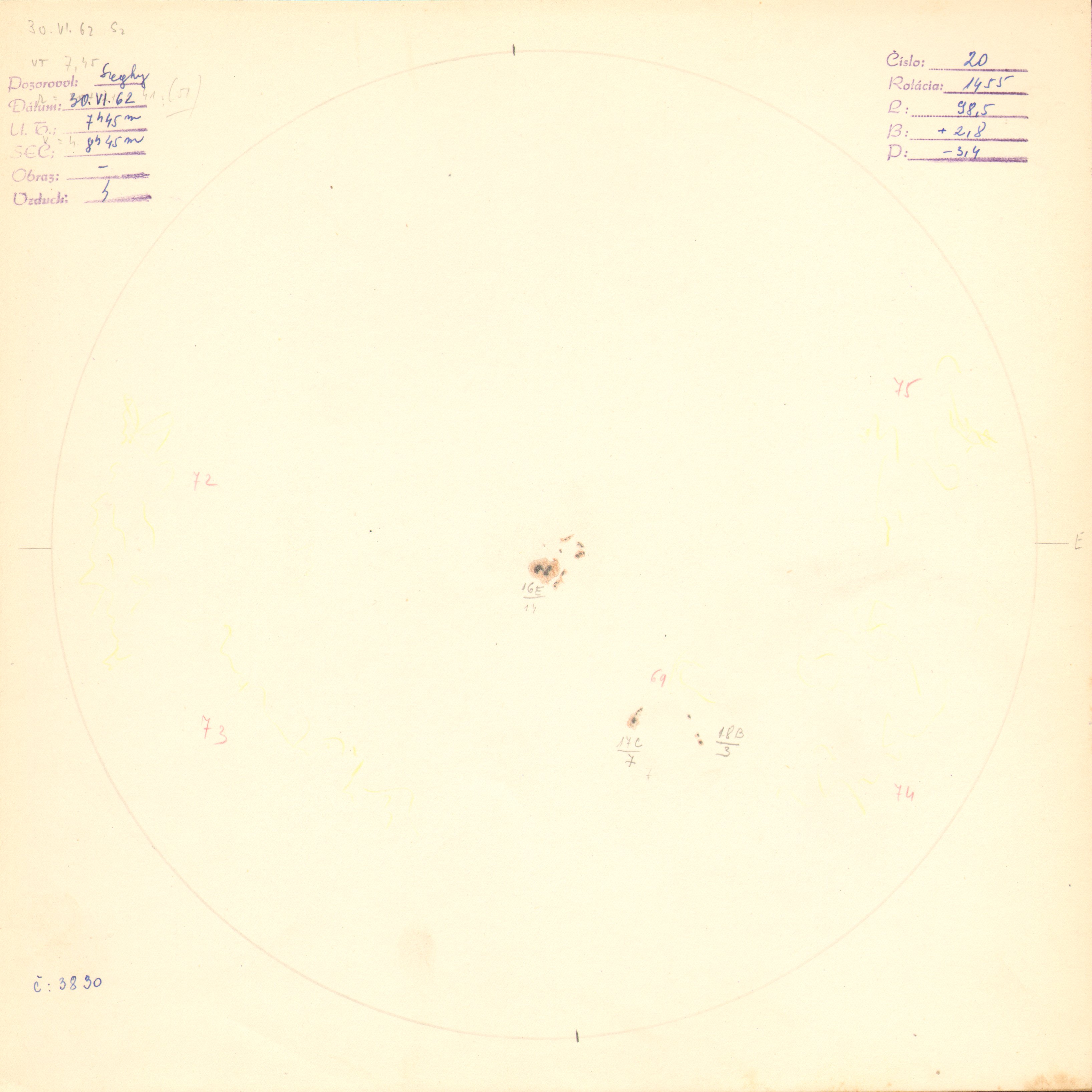 Obrázok zákresu Slnka na deň 30.06.1962