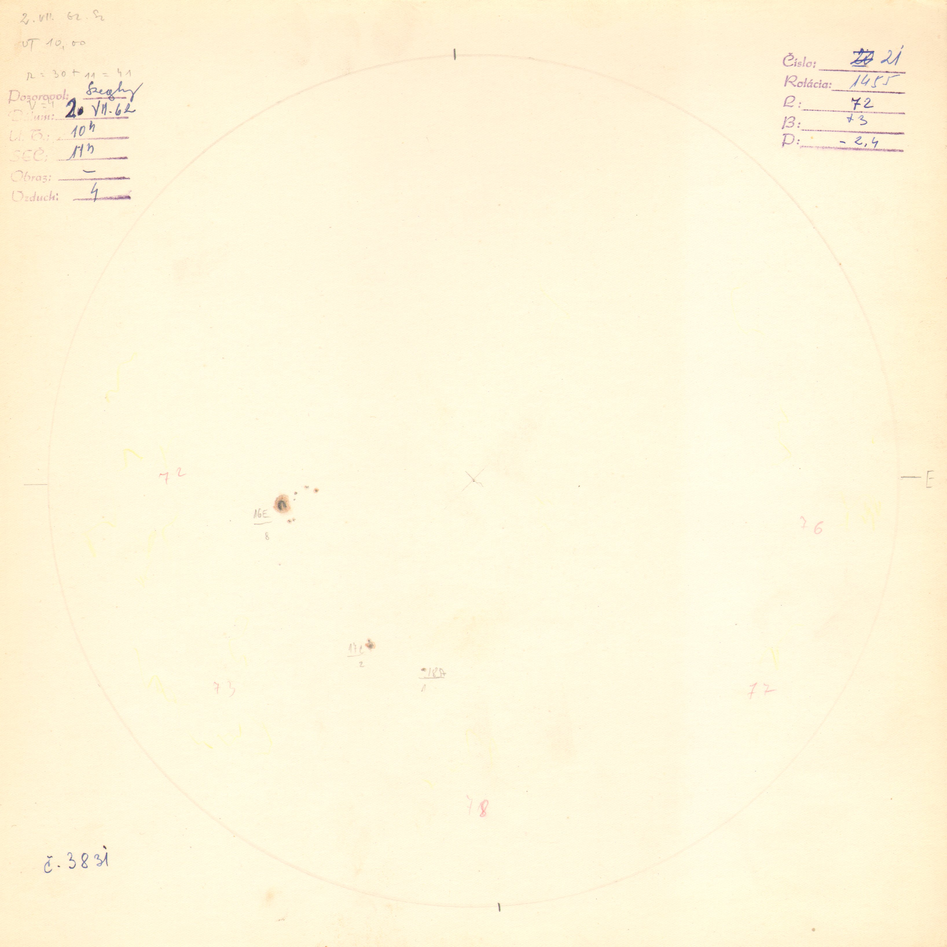 Obrázok zákresu Slnka na deň 02.07.1962