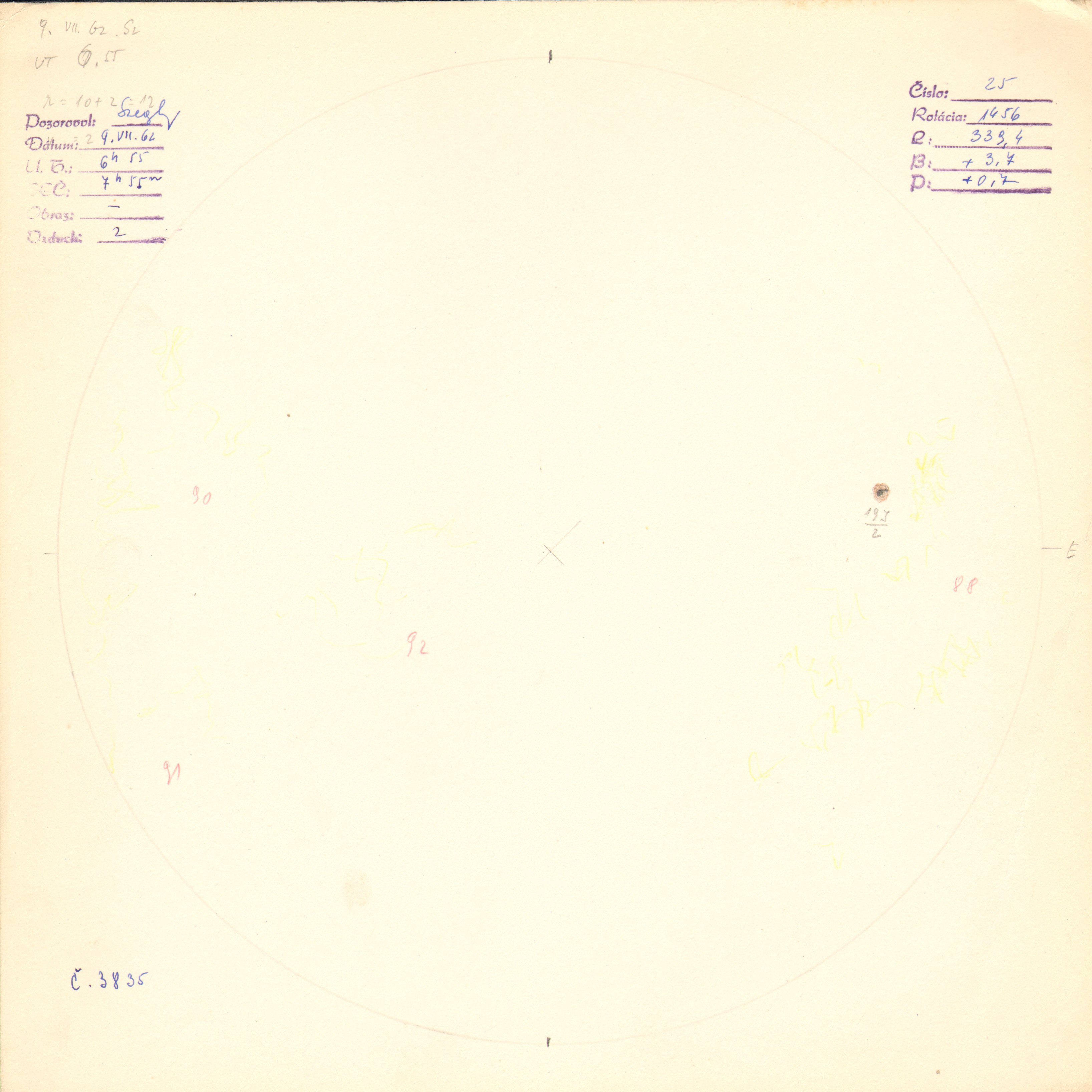 Obrázok zákresu Slnka na deň 09.07.1962