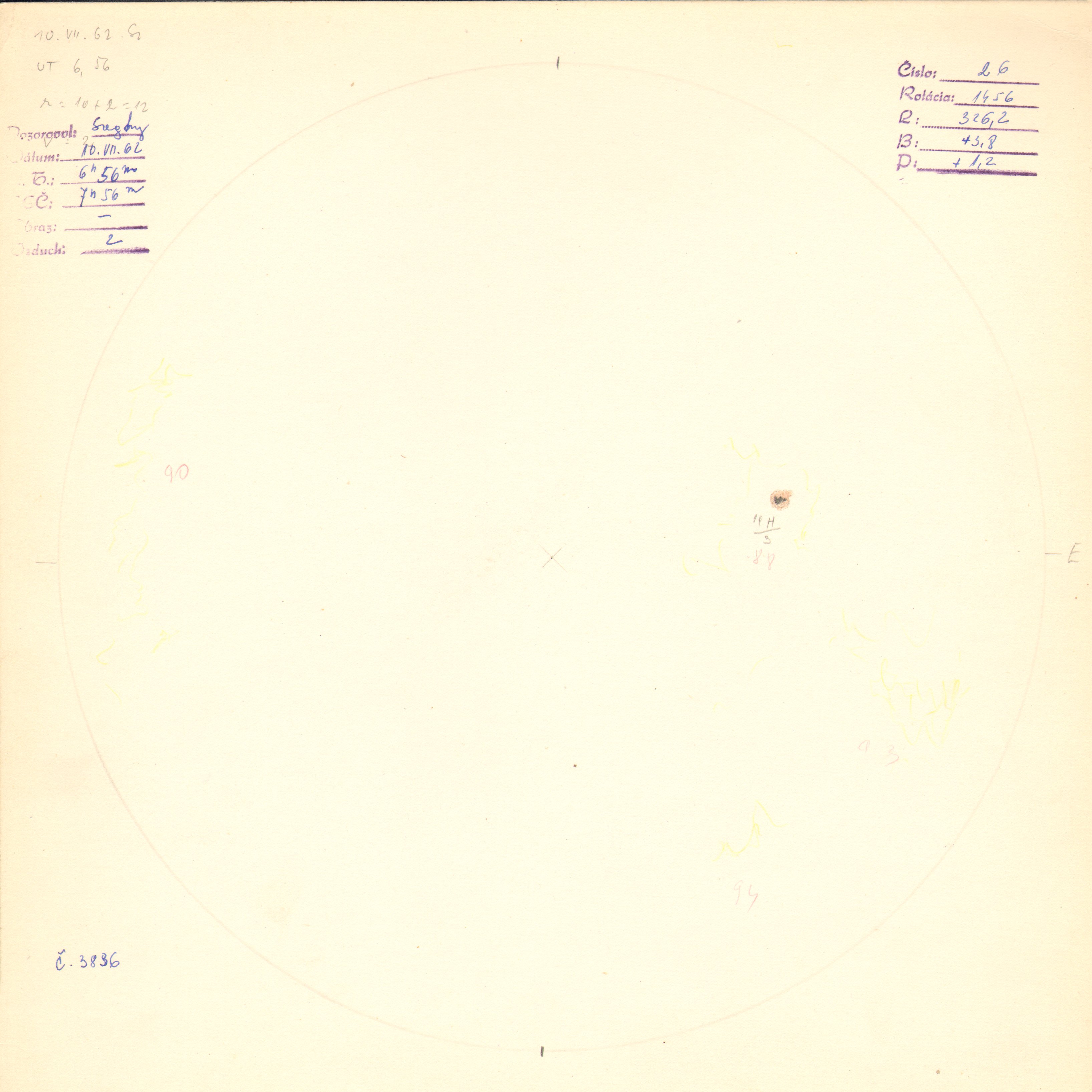 Obrázok zákresu Slnka na deň 10.07.1962