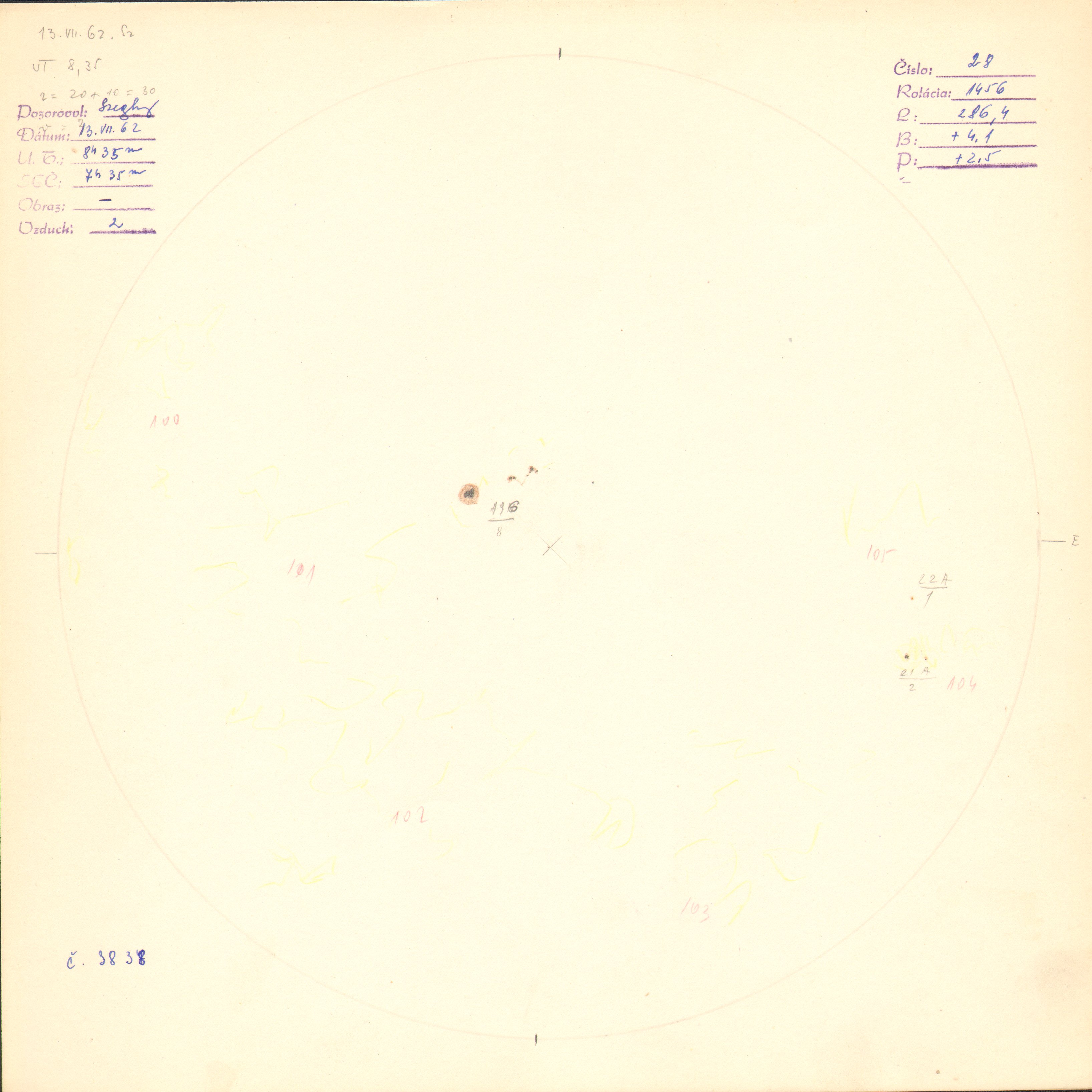 Obrázok zákresu Slnka na deň 13.07.1962