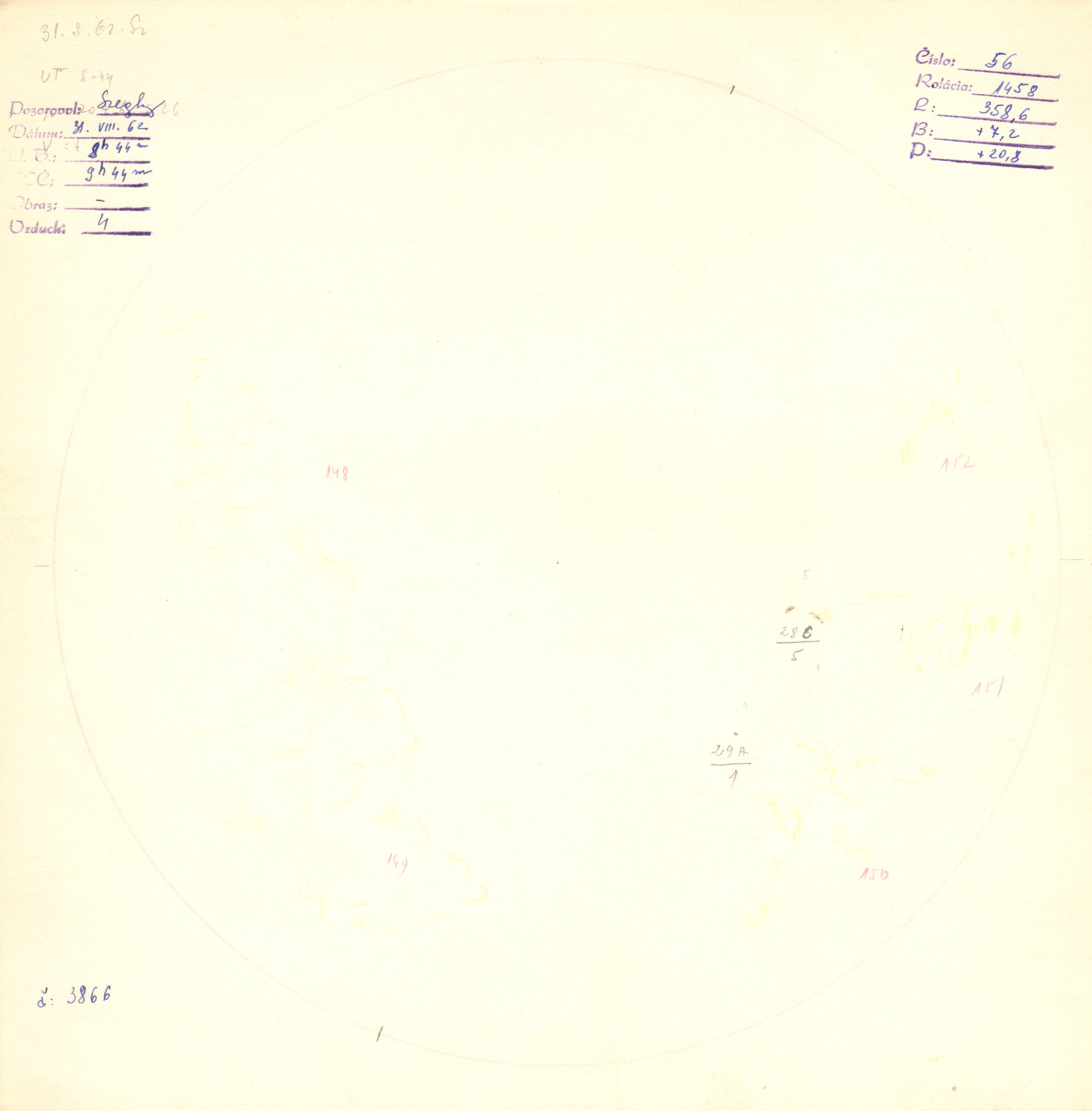 Obrázok zákresu Slnka na deň 31.08.1962