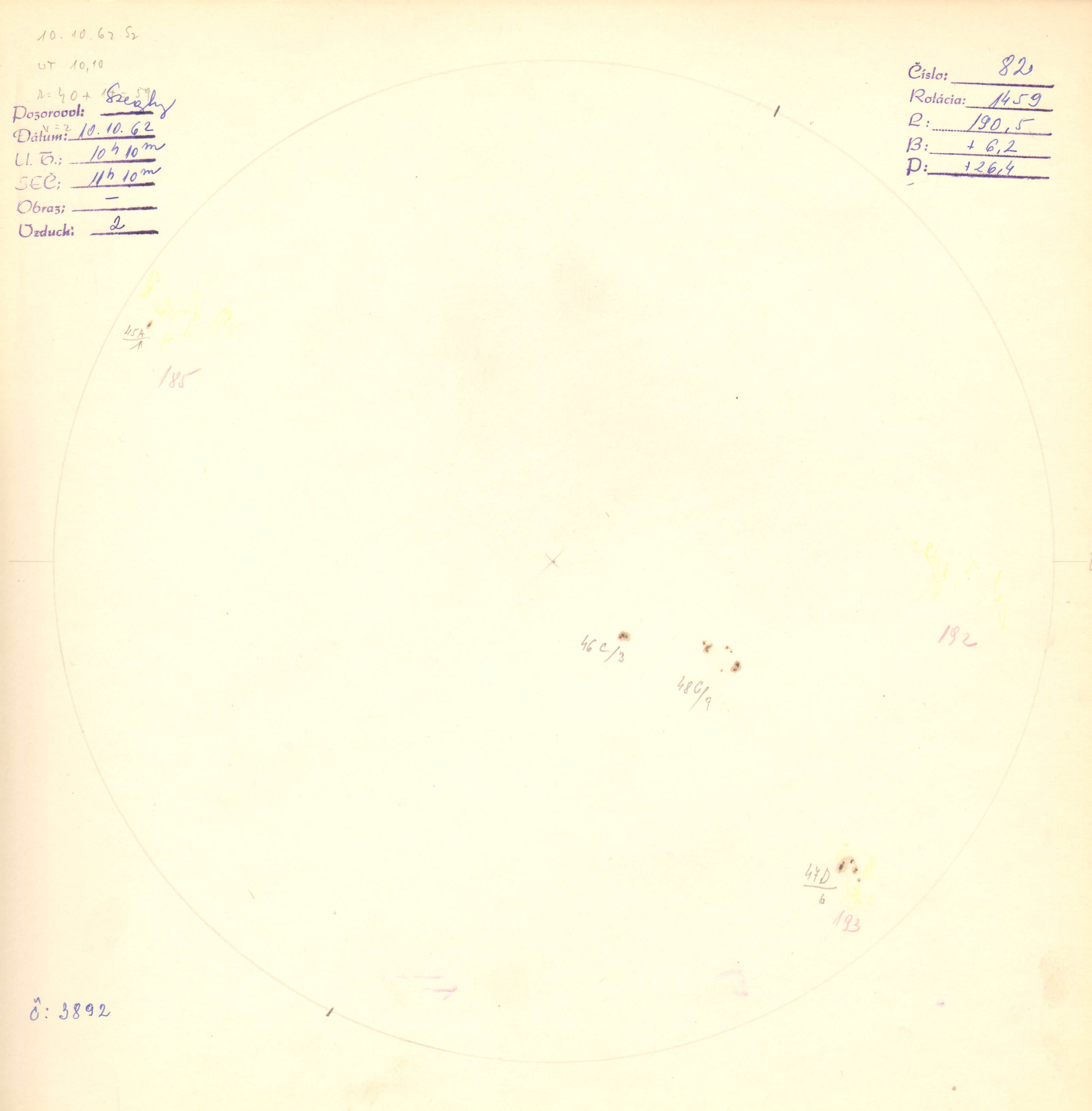 Obrázok zákresu Slnka na deň 10.10.1962