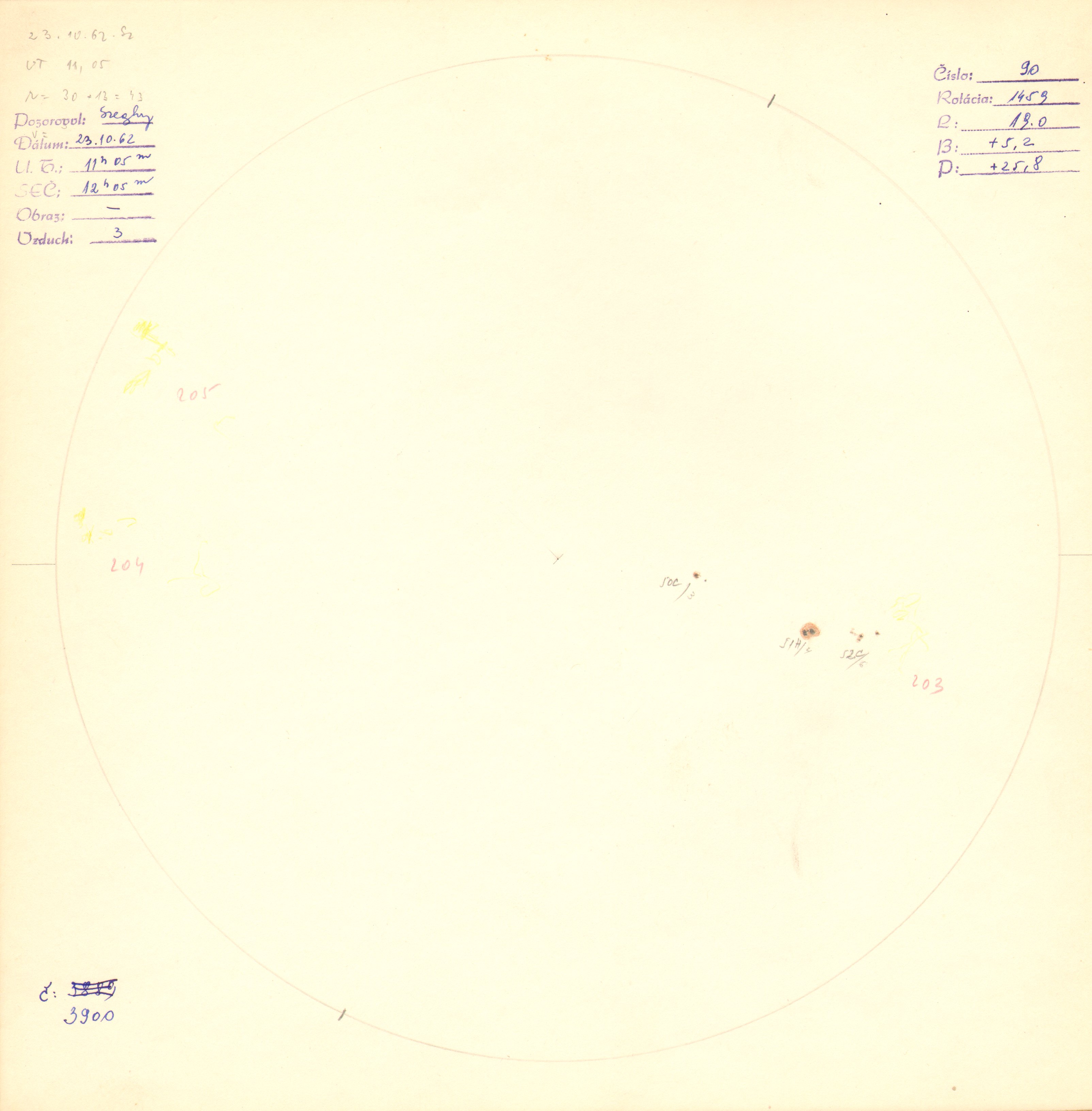 Obrázok zákresu Slnka na deň 23.10.1962
