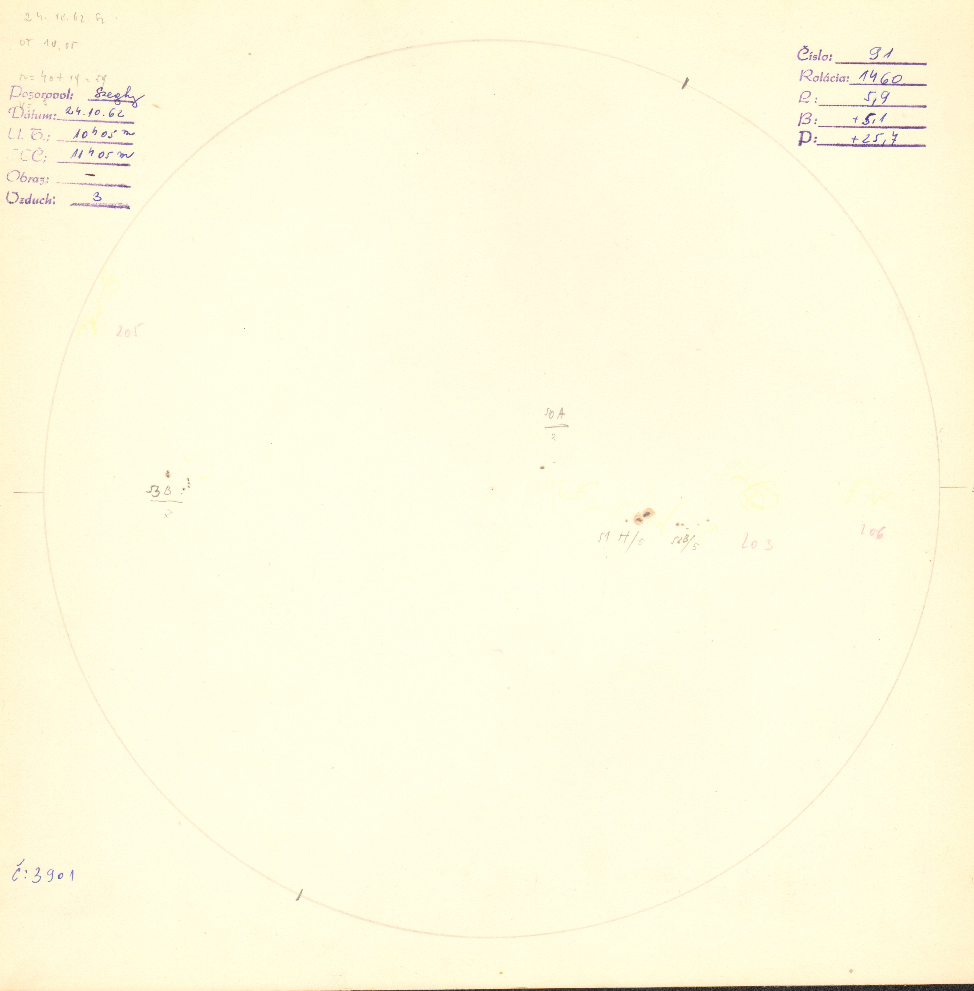 Obrázok zákresu Slnka na deň 24.10.1962