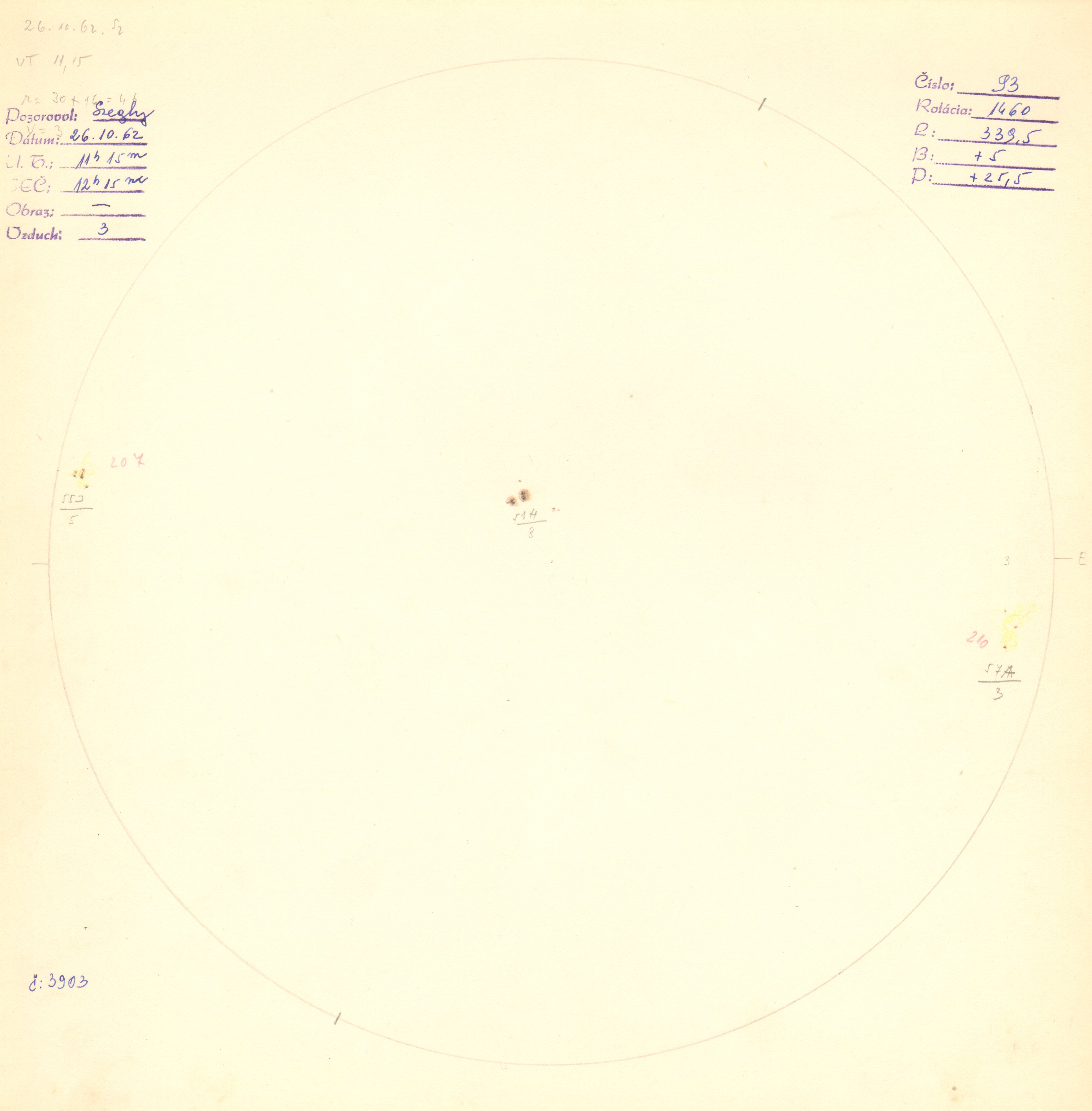 Obrázok zákresu Slnka na deň 26.10.1962