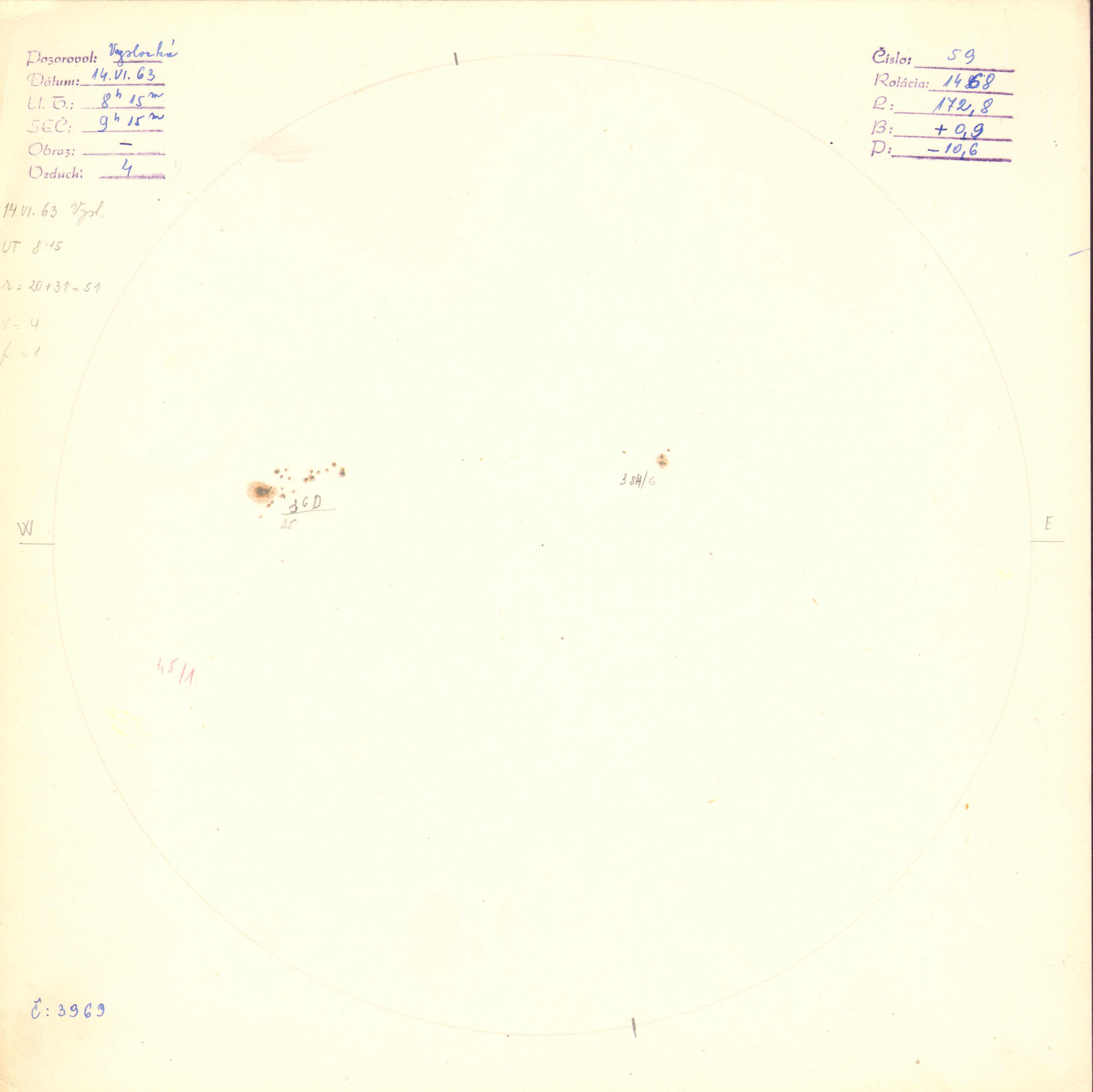Obrázok zákresu Slnka na deň 14.06.1963