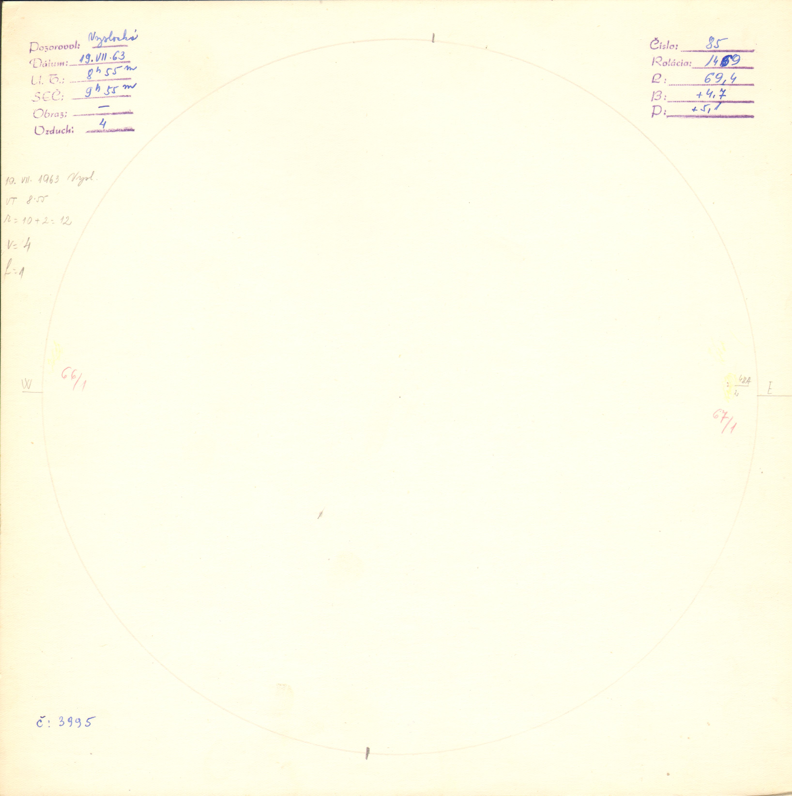 Obrázok zákresu Slnka na deň 19.07.1963