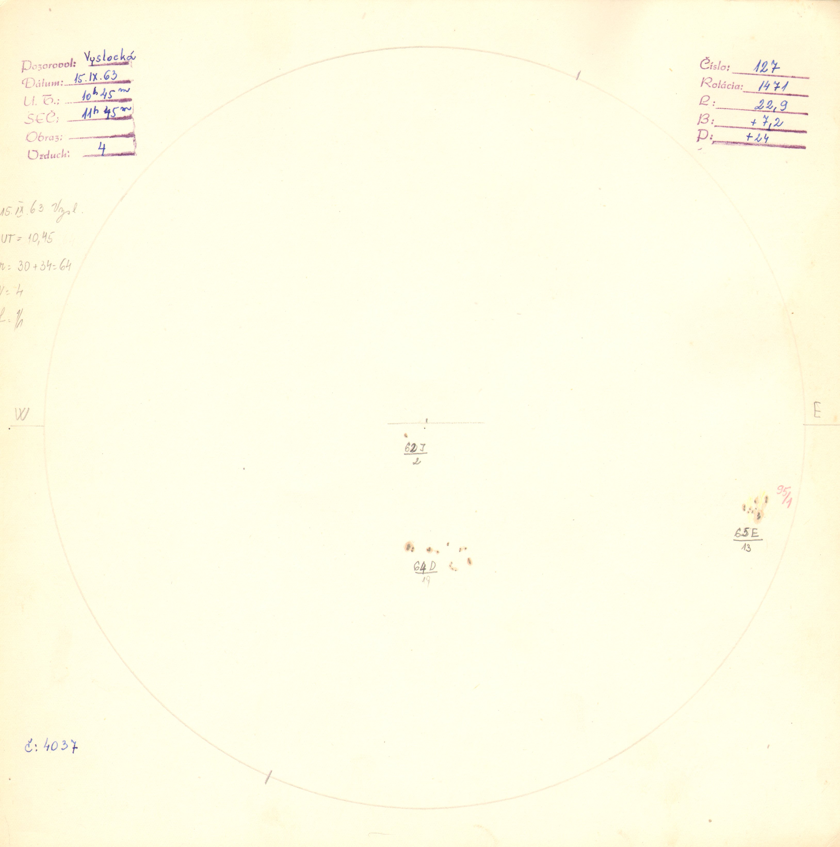 Obrázok zákresu Slnka na deň 15.09.1963